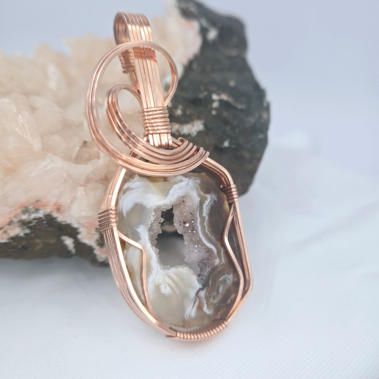 Oco Geode Slice Wrapped In Coppper