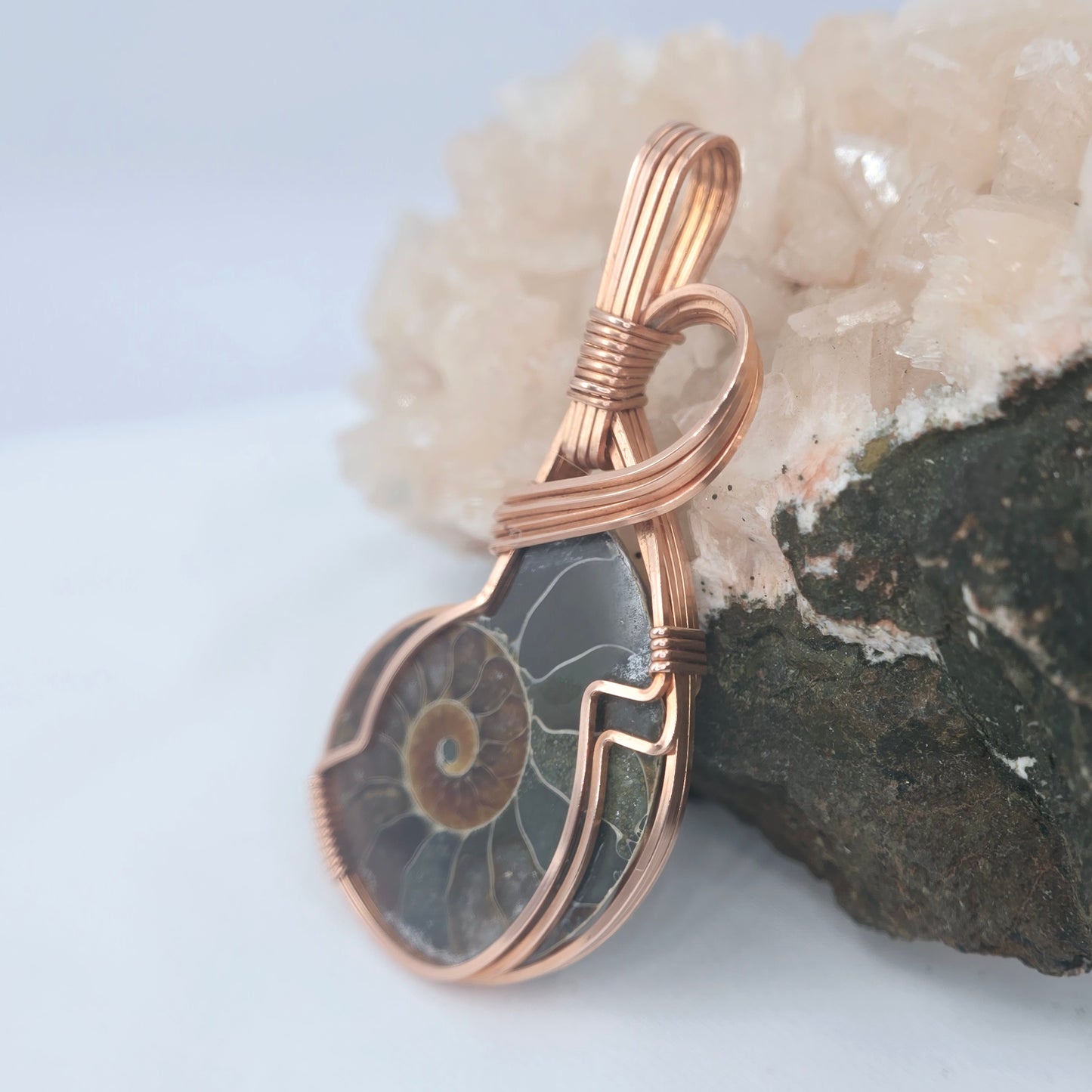 Ammonite Fossil Wrapped In Copper
