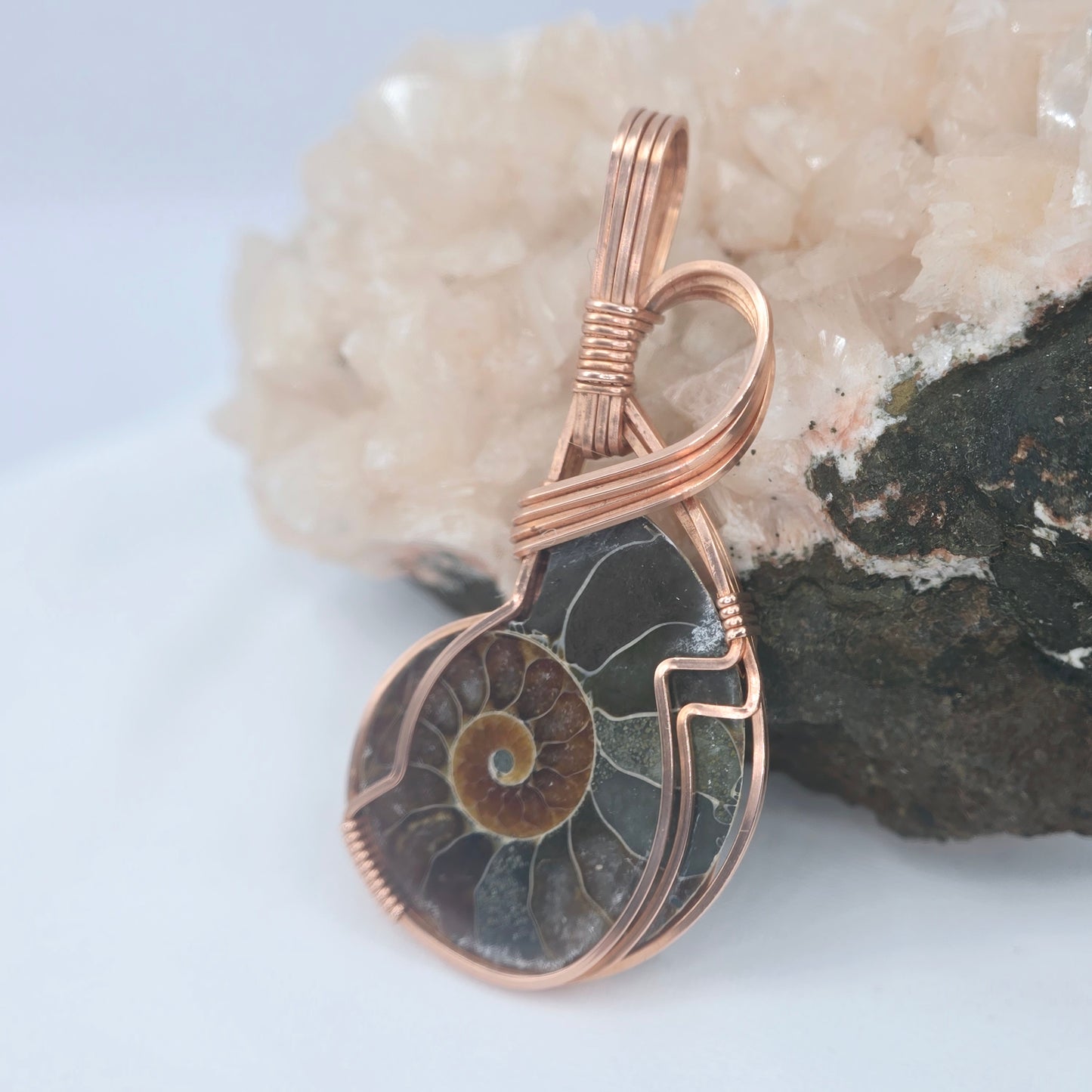 Ammonite Fossil Wrapped In Copper