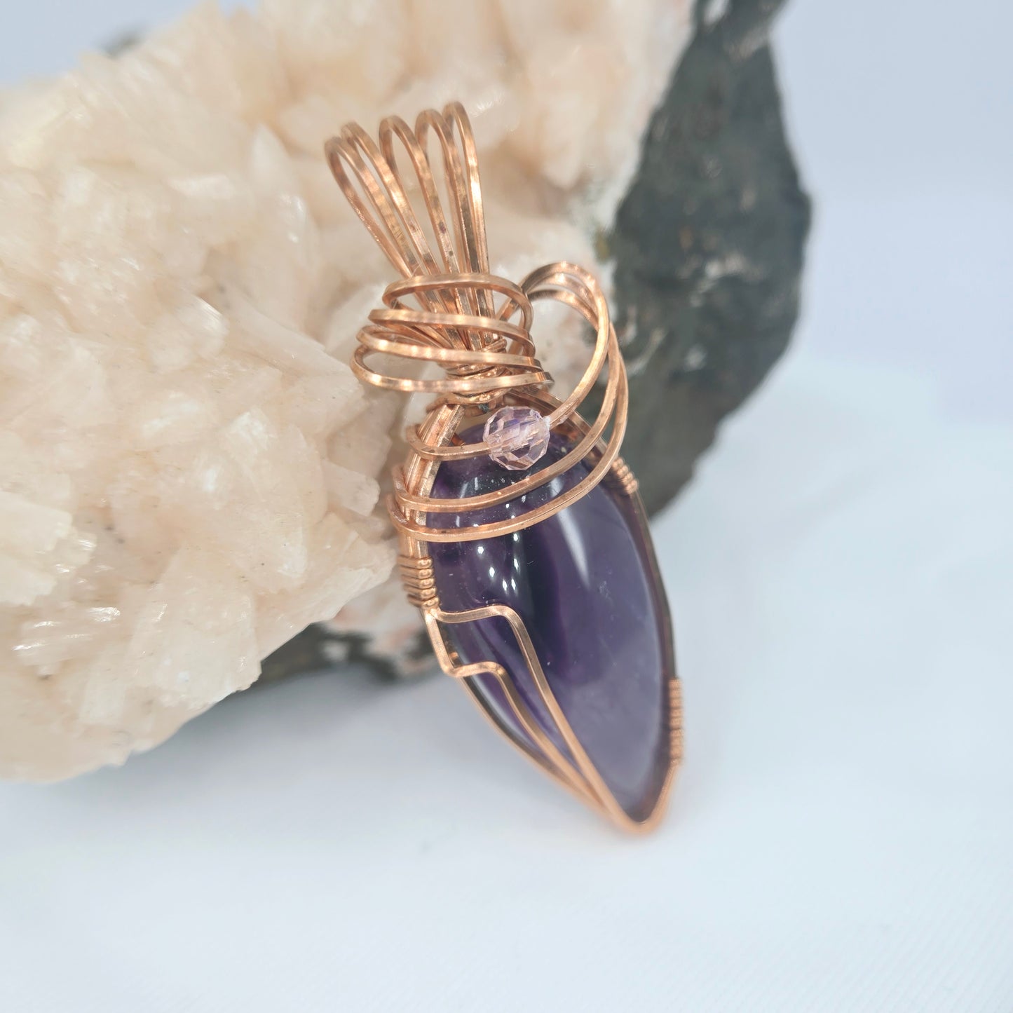 Amethyst Pendant Wrapped In Copper w/ 4mm Swarovski Crystal