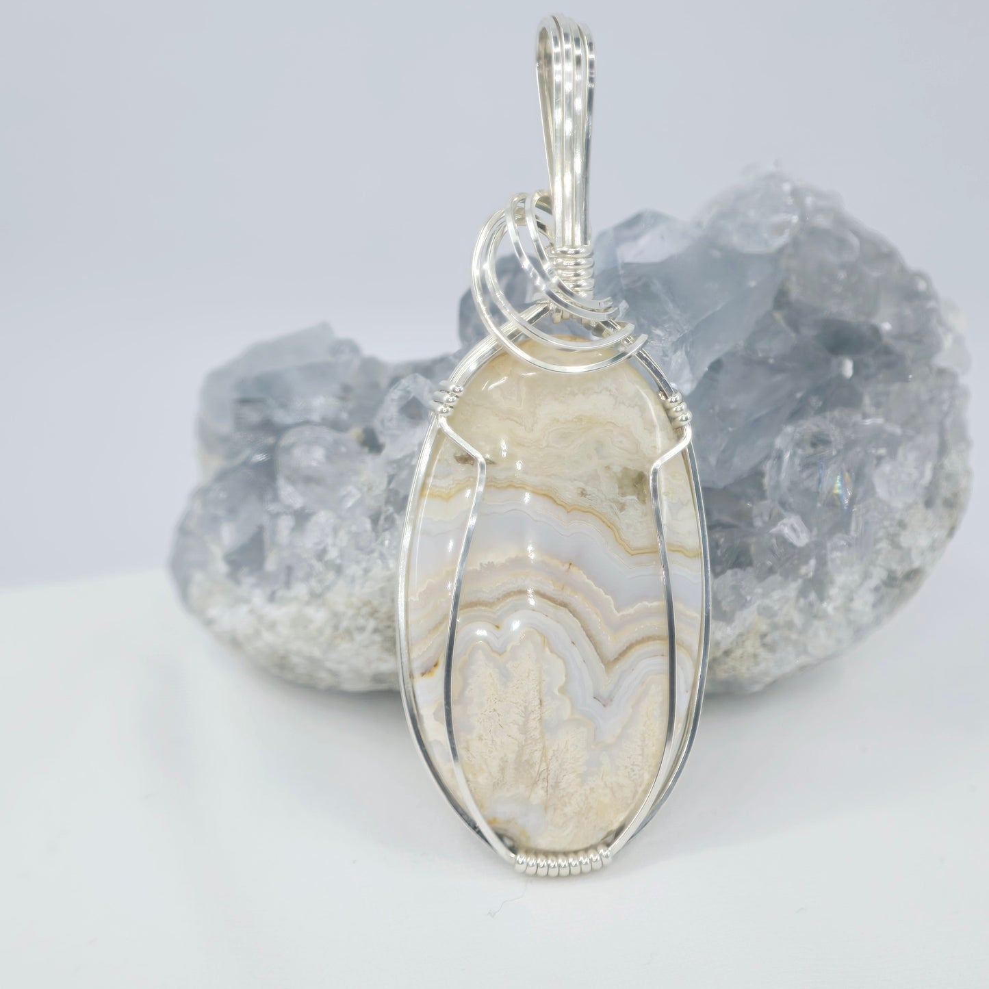 Crazy Lace Agate Pendant Wrapped In Sterling Silver