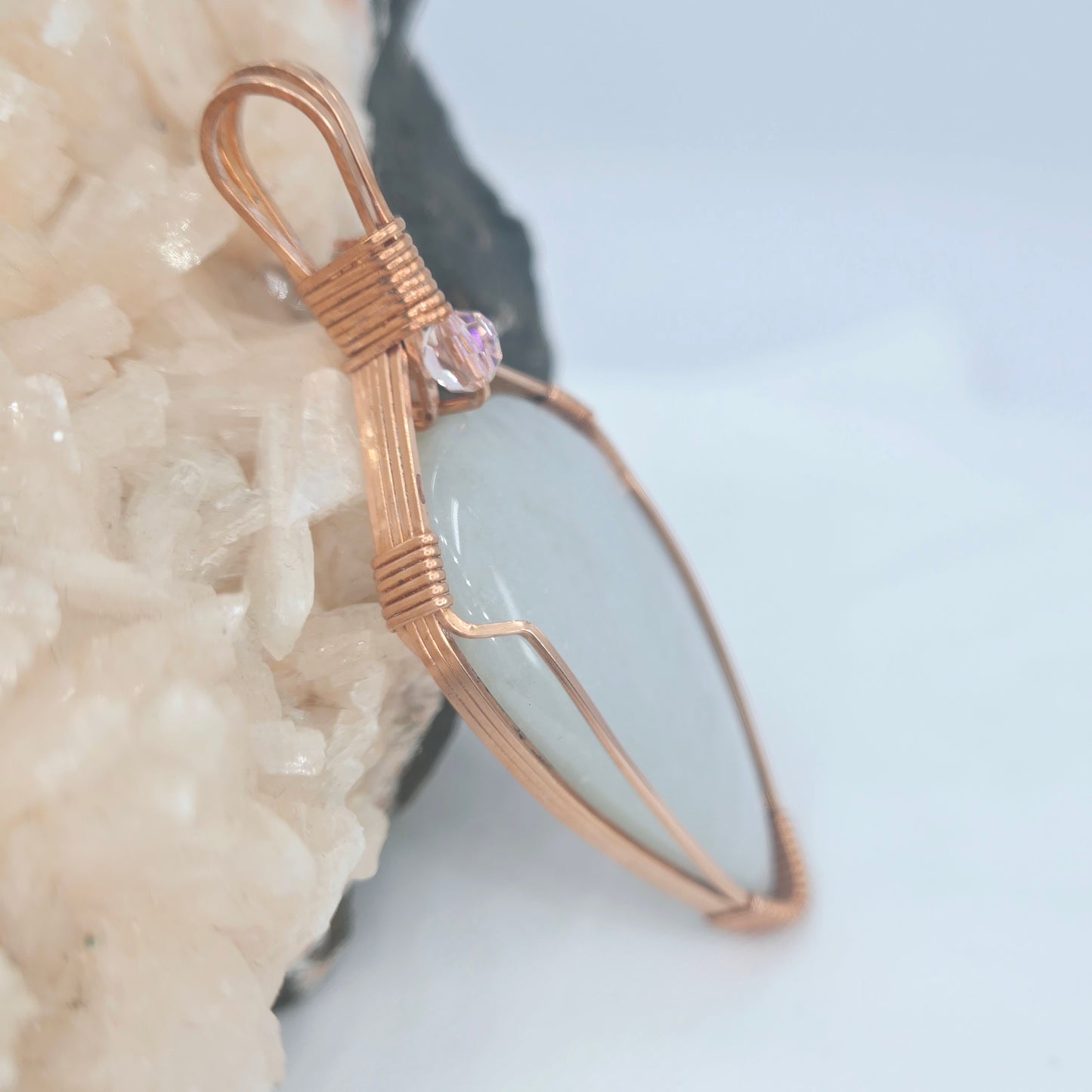 Anhydrite Pendant Wrapped in Copper Wire