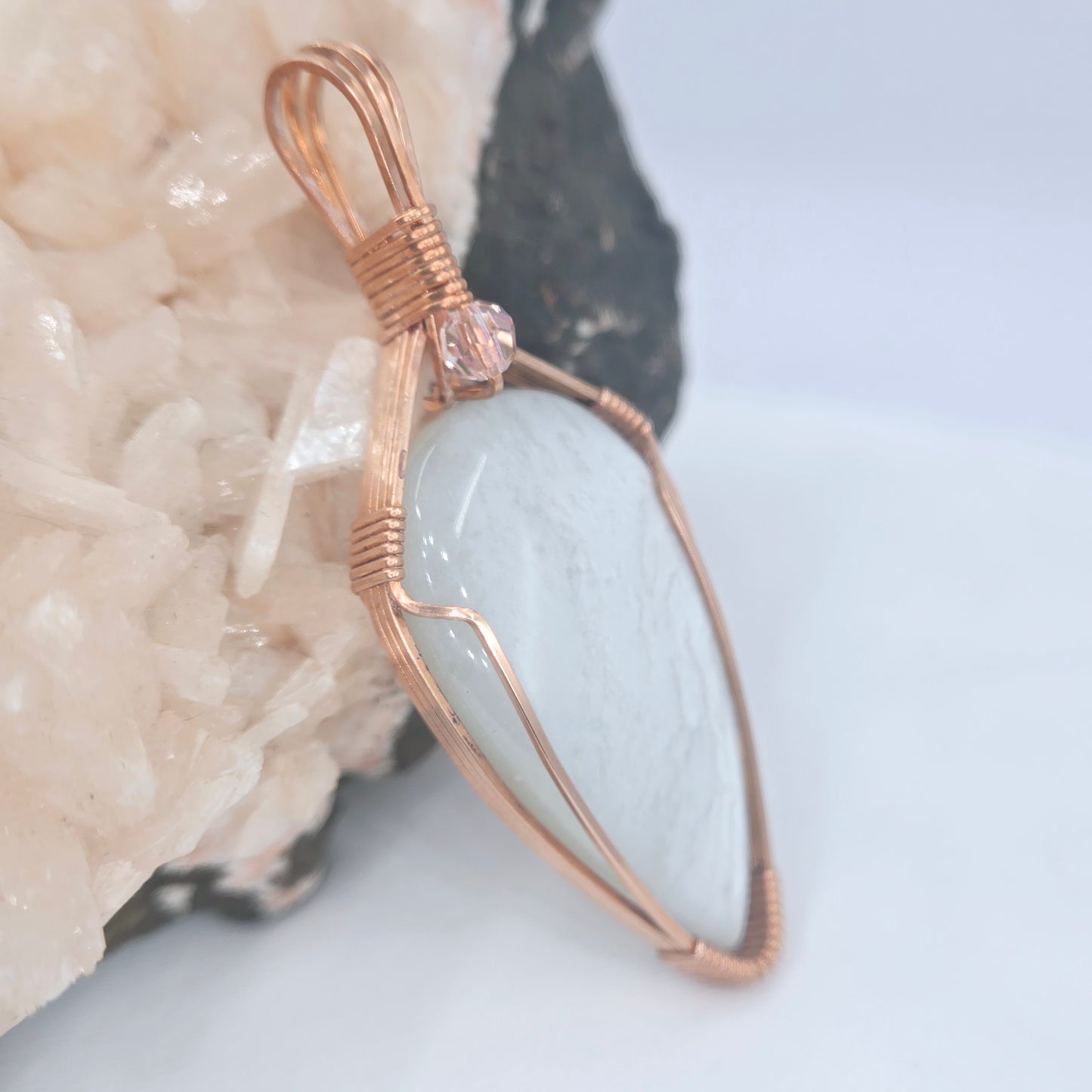 Anhydrite Pendant Wrapped in Copper Wire