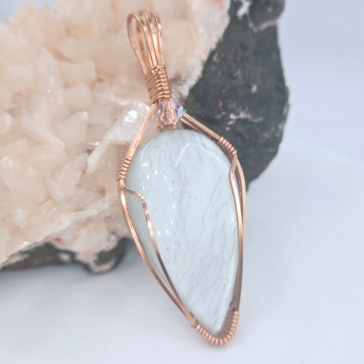 Anhydrite Pendant Wrapped in Copper Wire