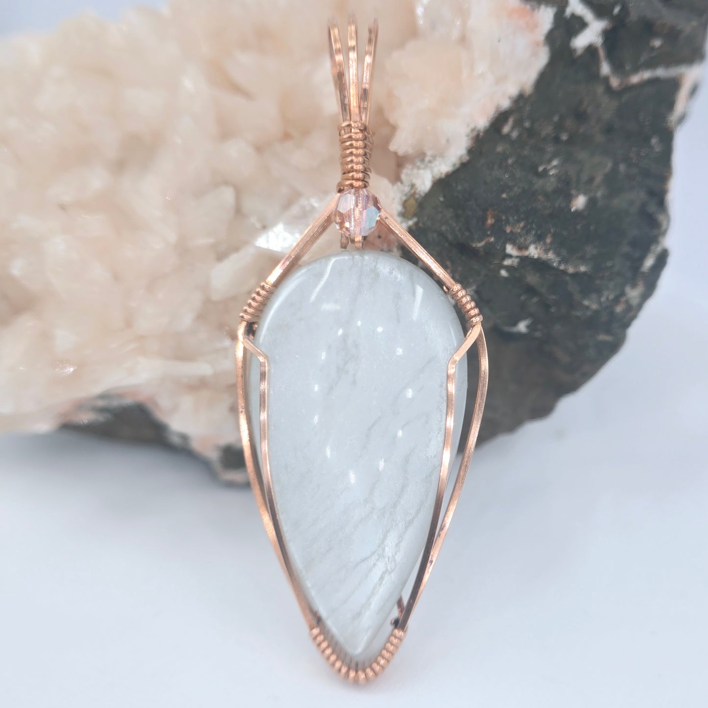 Anhydrite Pendant Wrapped in Copper Wire