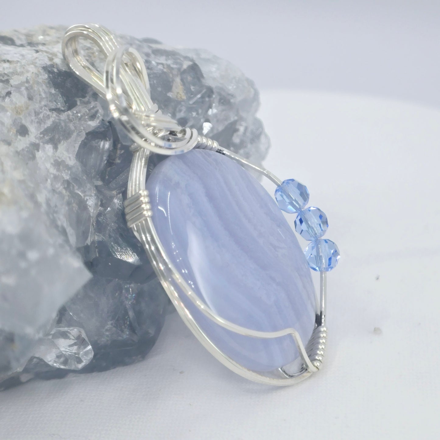 Blue Lace Ocean Agate With Swarovski Light Blue Crystals