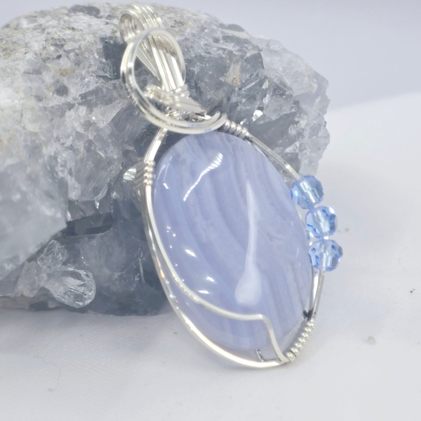 Blue Lace Ocean Agate With Swarovski Light Blue Crystals