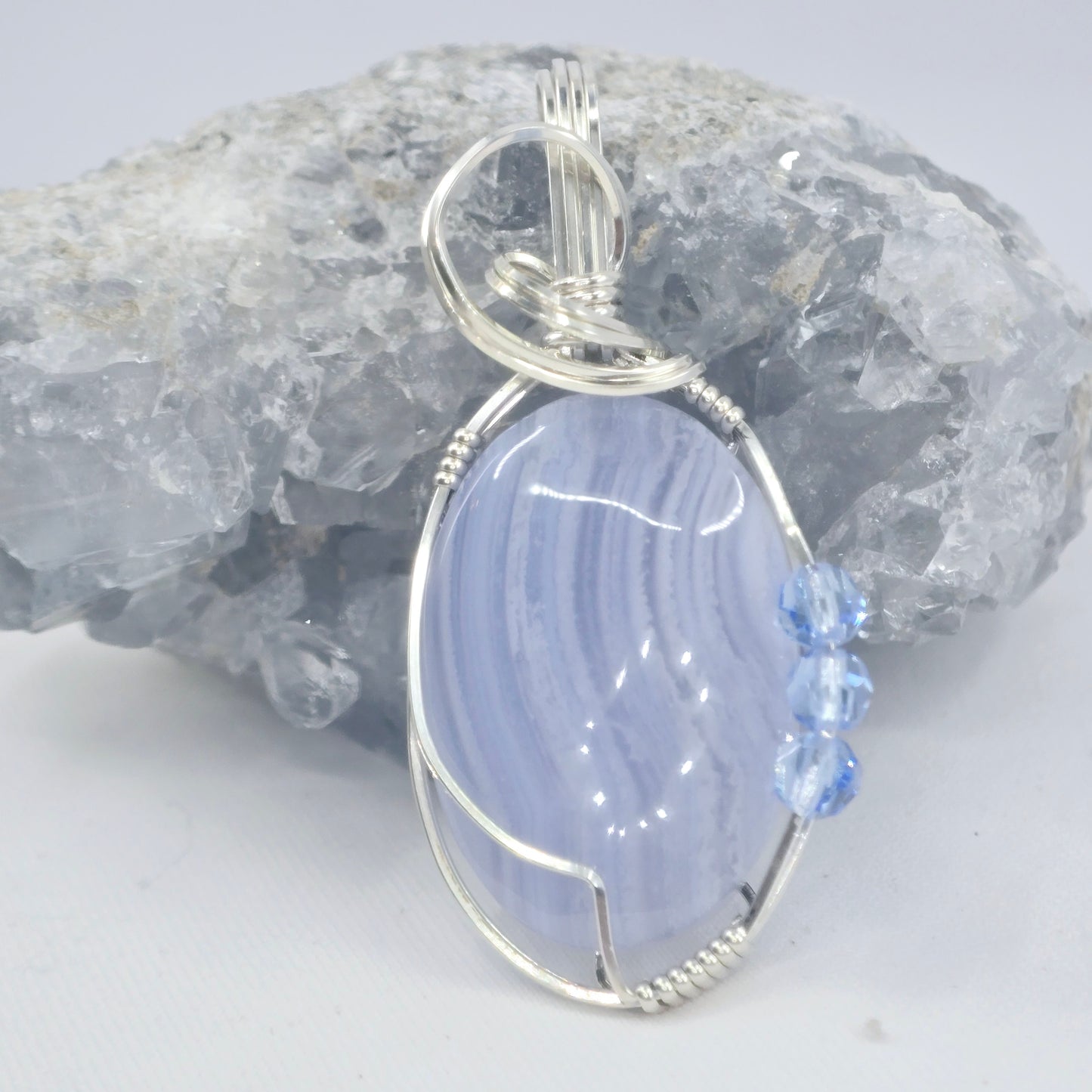 Blue Lace Ocean Agate With Swarovski Light Blue Crystals