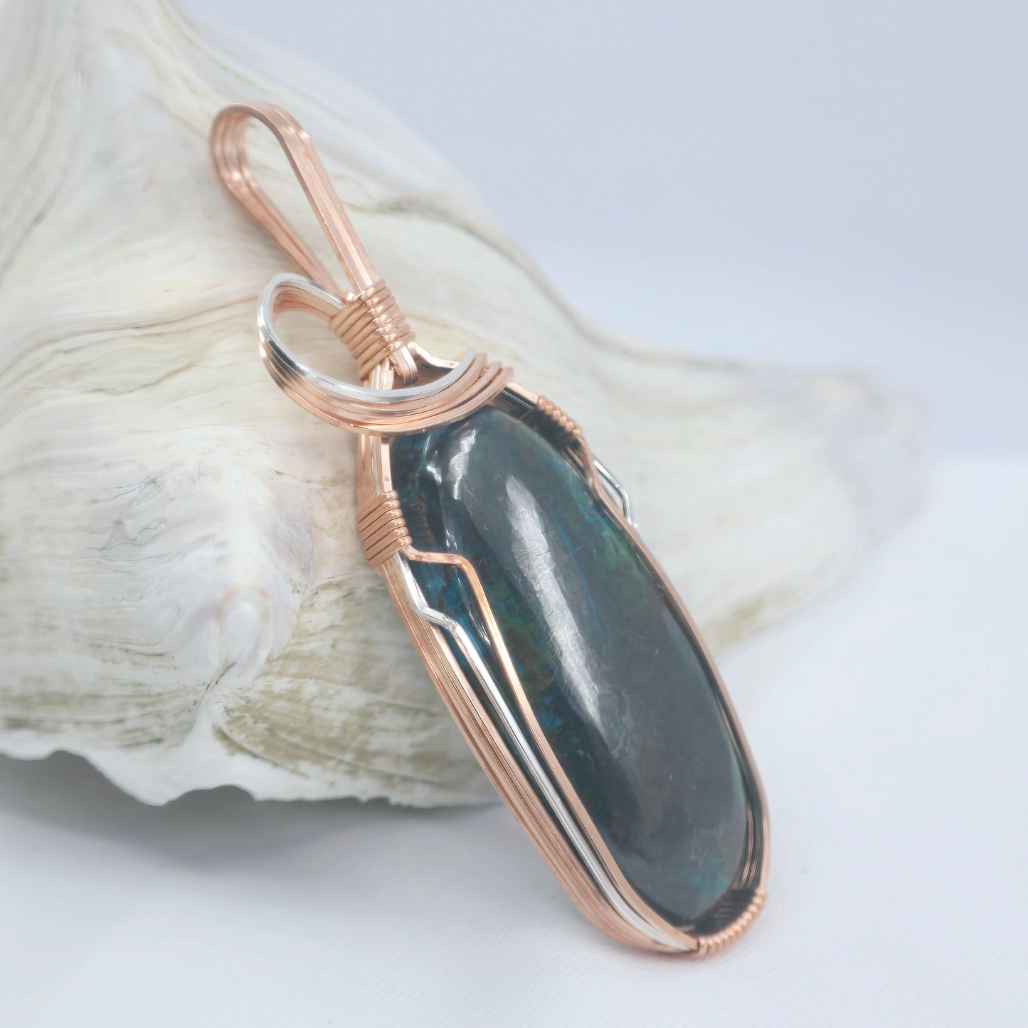 Azurite Pendant Wrapped In Copper