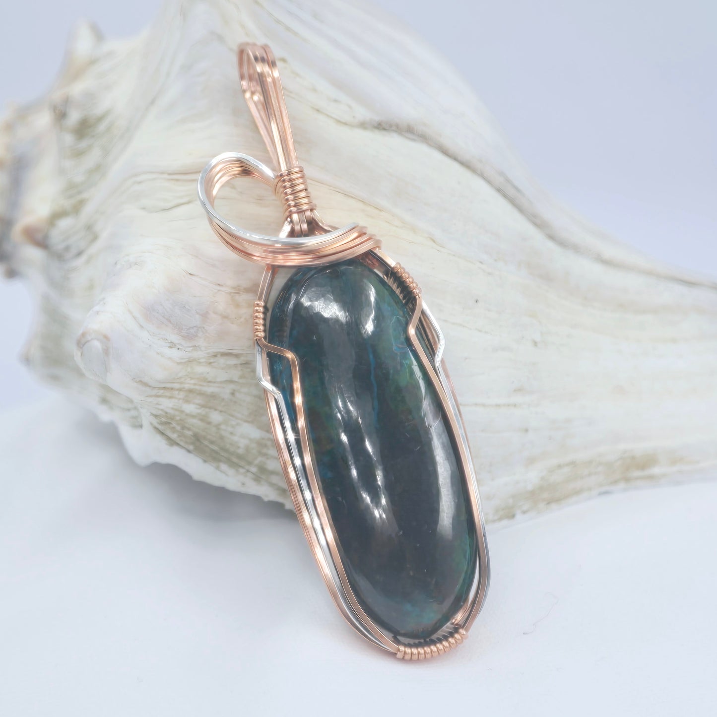 Azurite Pendant Wrapped In Copper