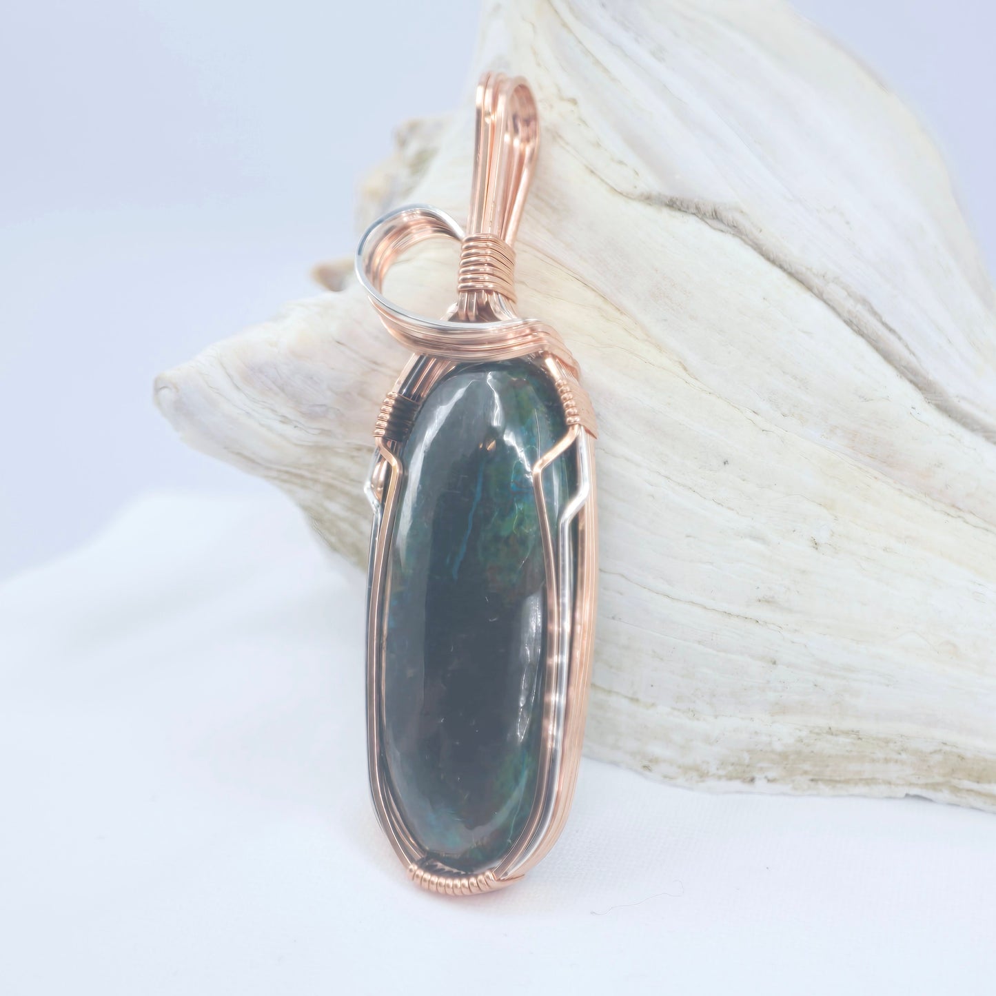 Azurite Pendant Wrapped In Copper