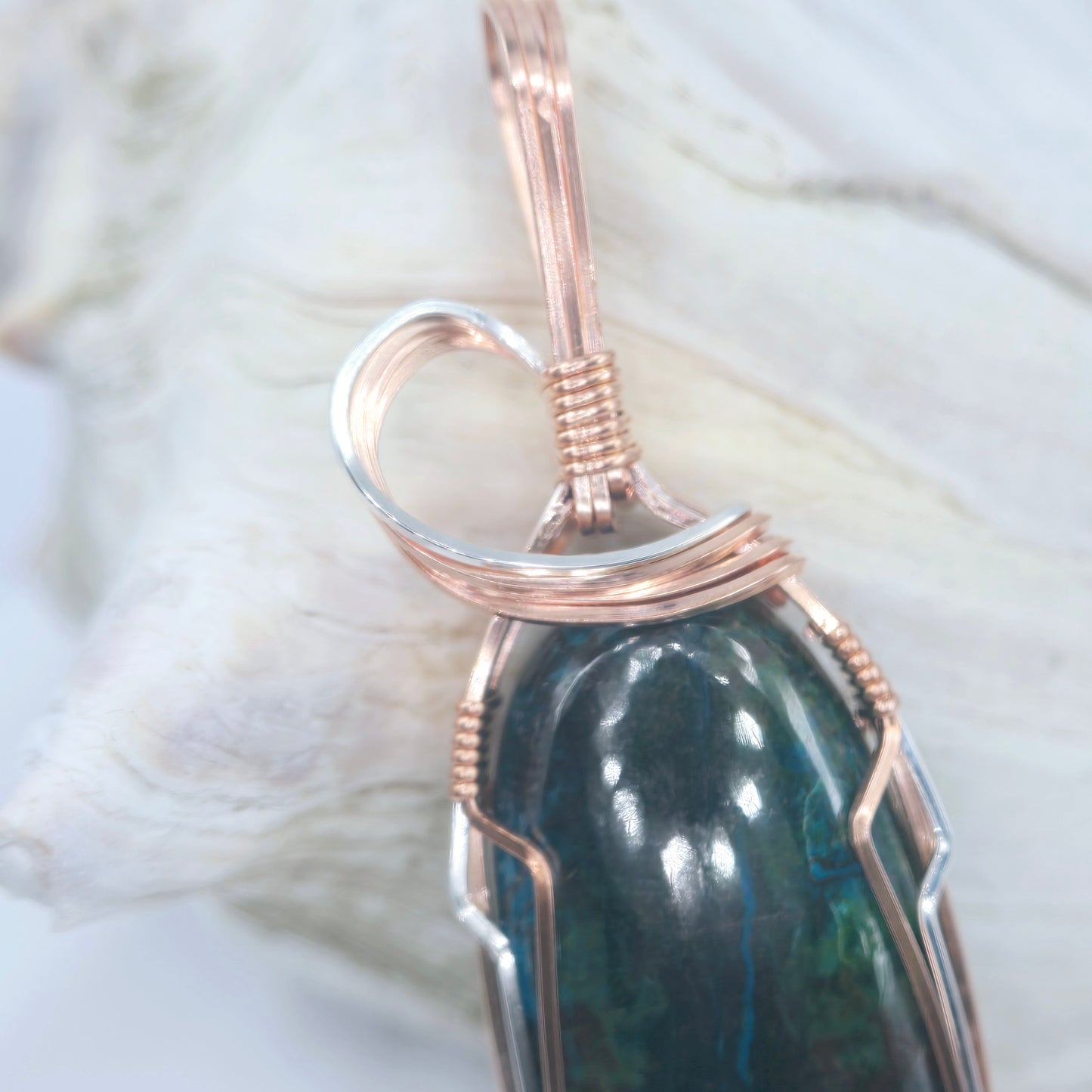Azurite Pendant Wrapped In Copper