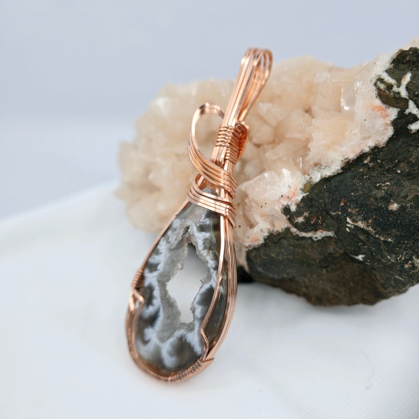 Oco Geode Slice Pendant Wrapped In Copper