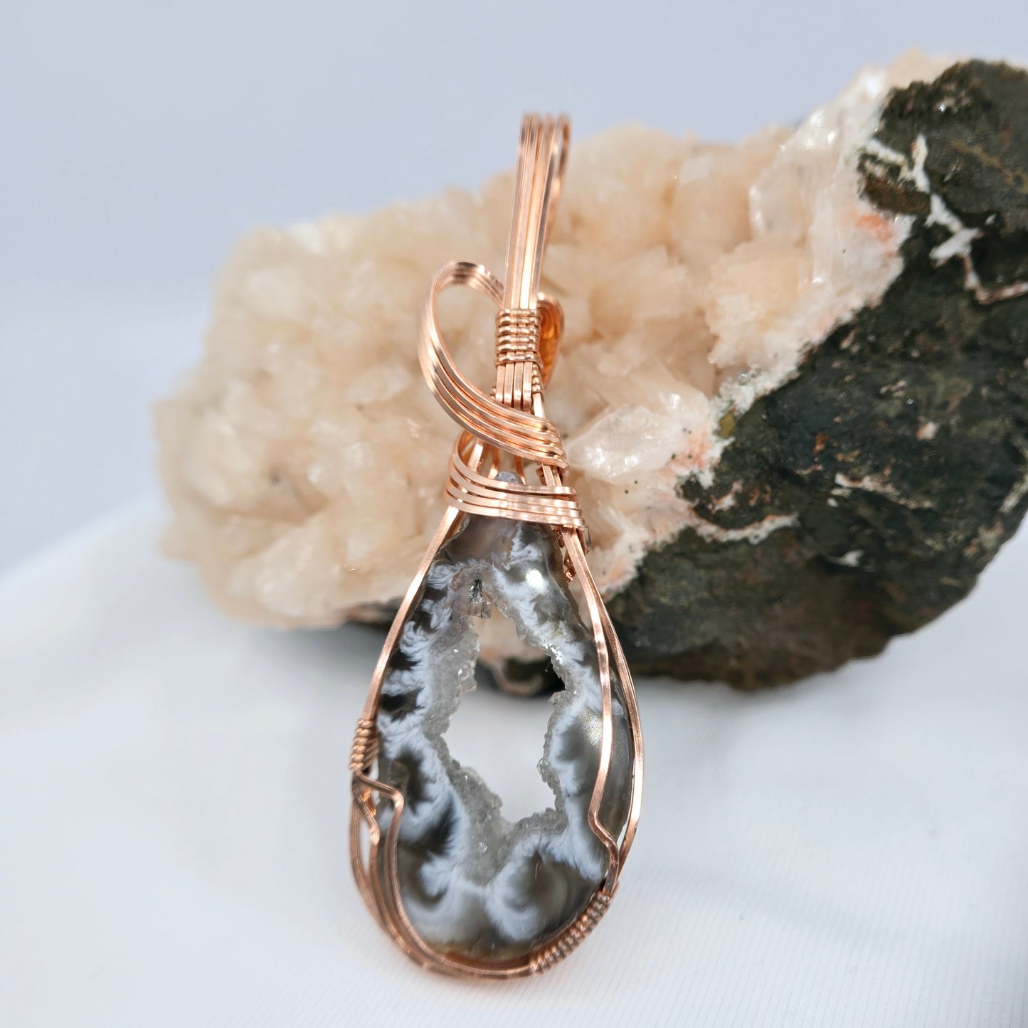 Oco Geode Slice Pendant Wrapped In Copper