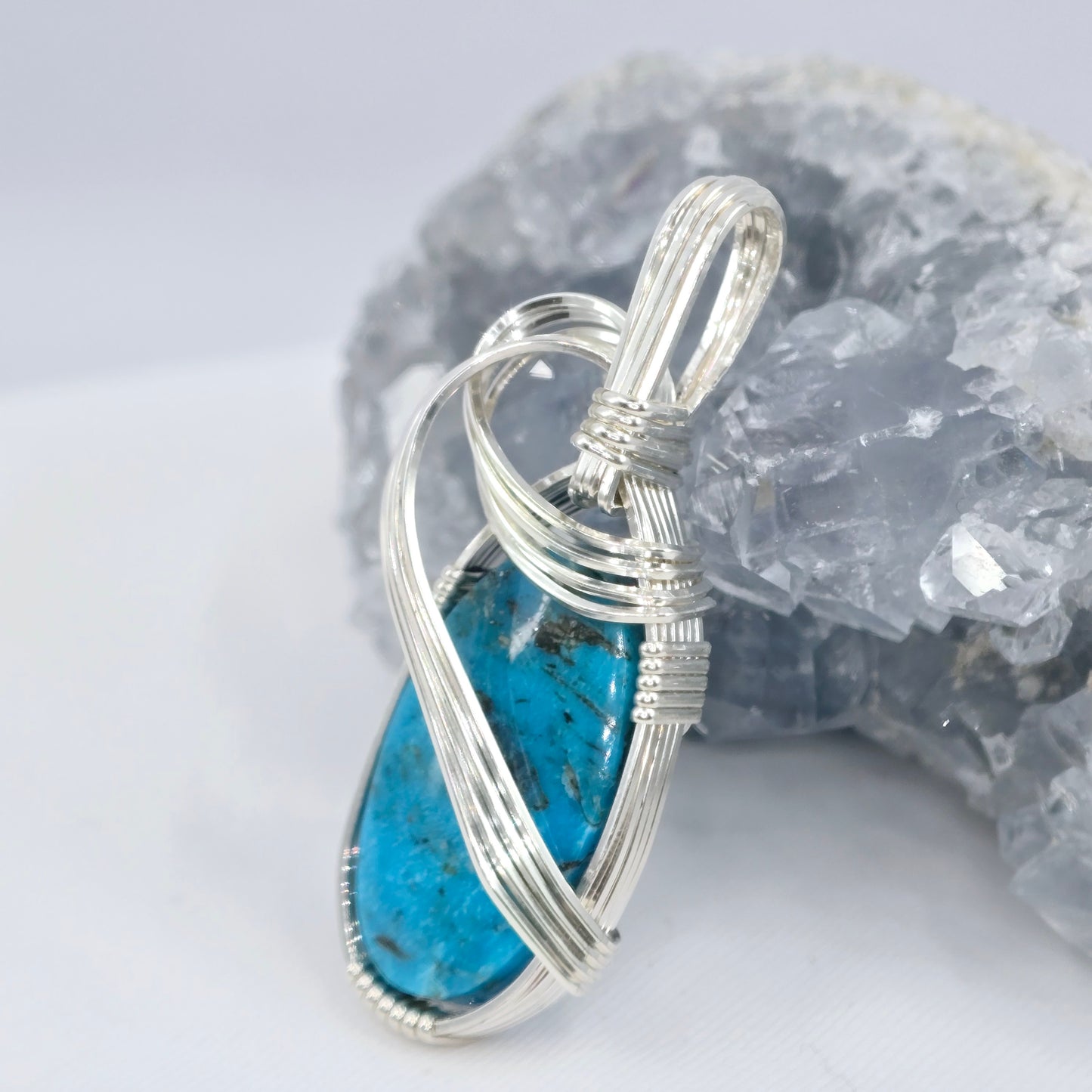 Kingman Turquoise Pendant Wrapped In Sterling Silver
