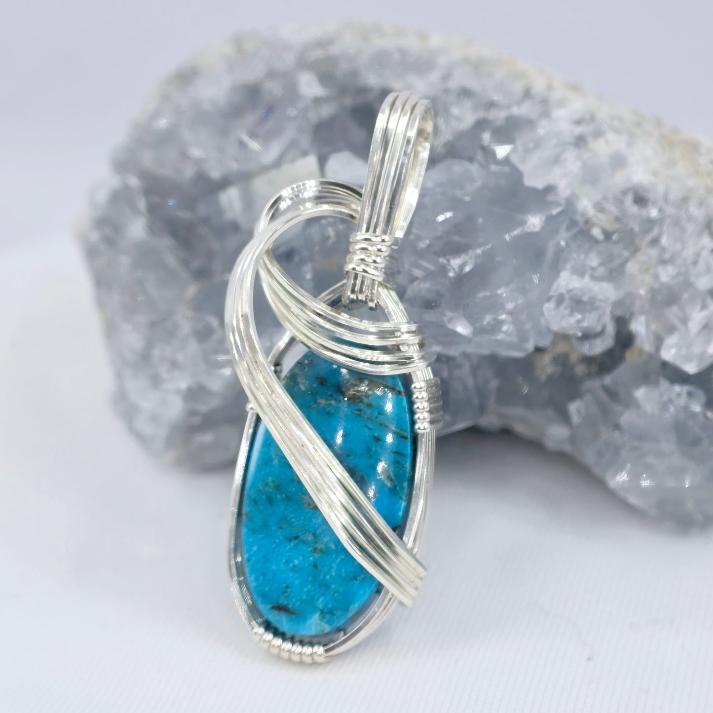 Kingman Turquoise Pendant Wrapped In Sterling Silver