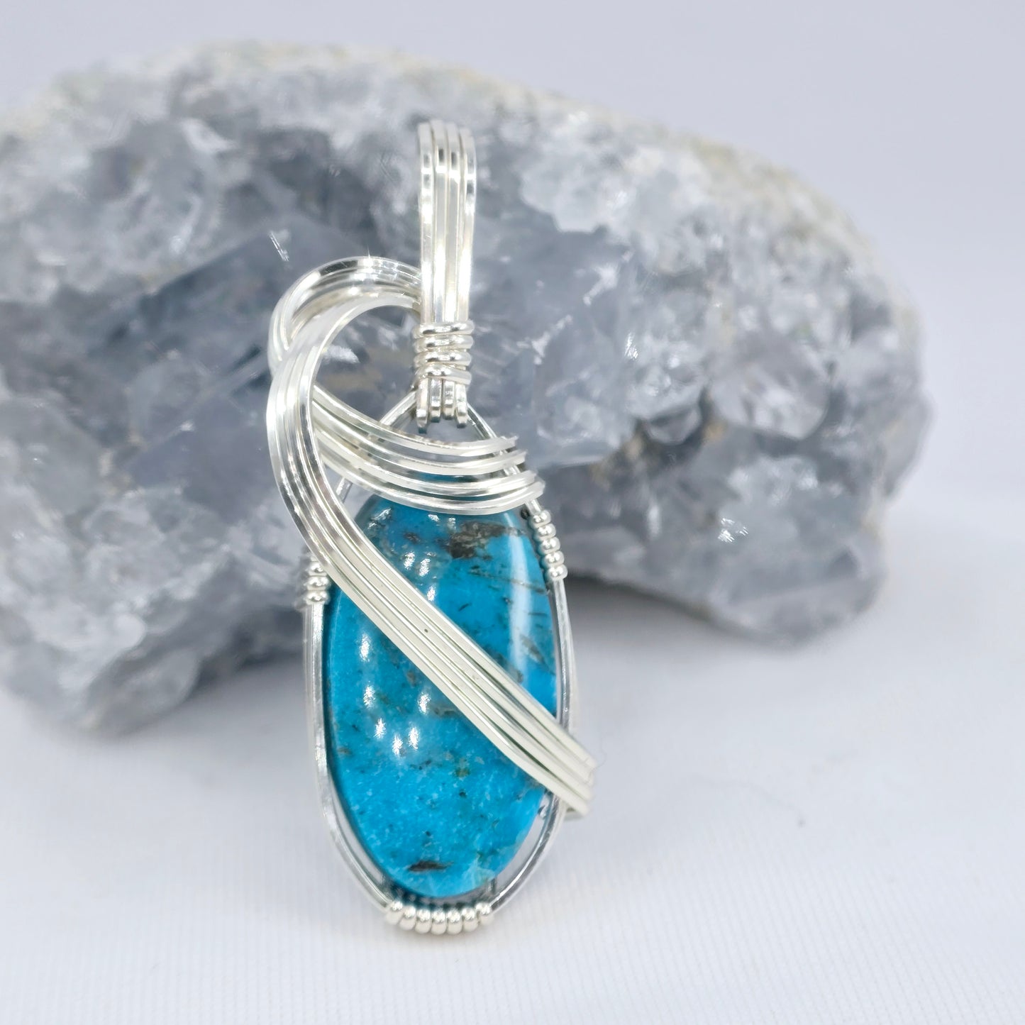 Kingman Turquoise Pendant Wrapped In Sterling Silver