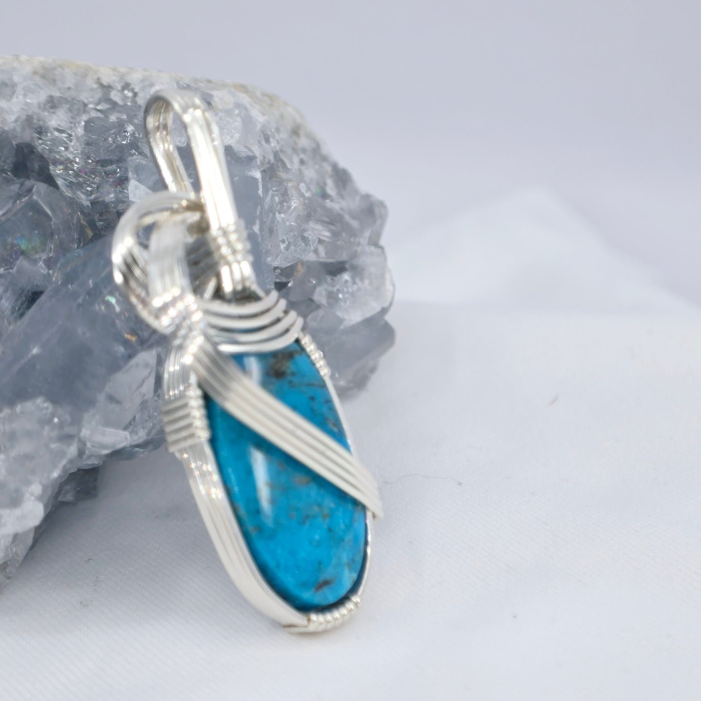 Kingman Turquoise Pendant Wrapped In Sterling Silver