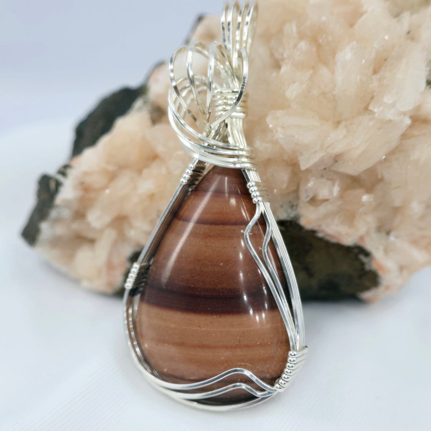 Mookaite Jasper Pendant Wrapped In Sterling Silver