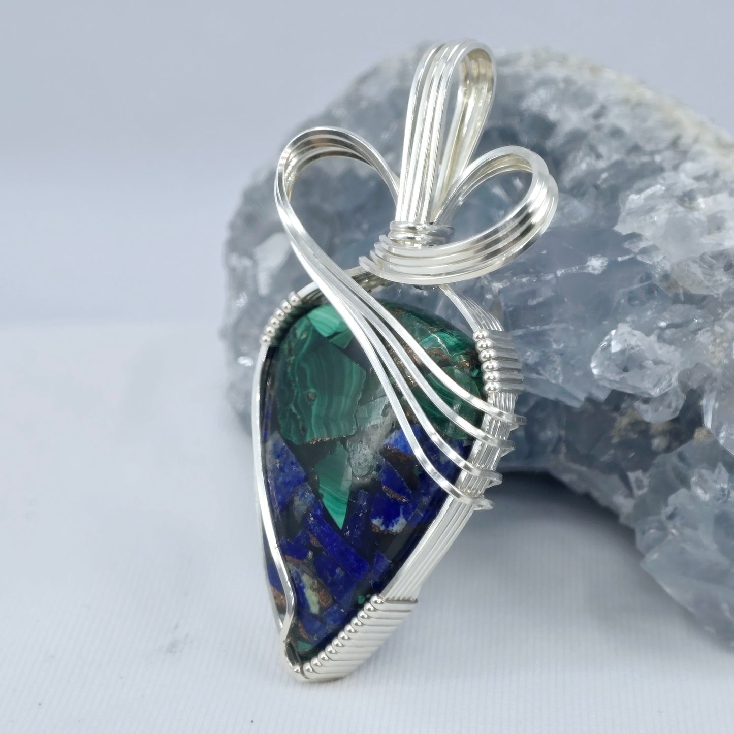 Copper Chrysocolla Pendant Wrapped In Sterling Silver