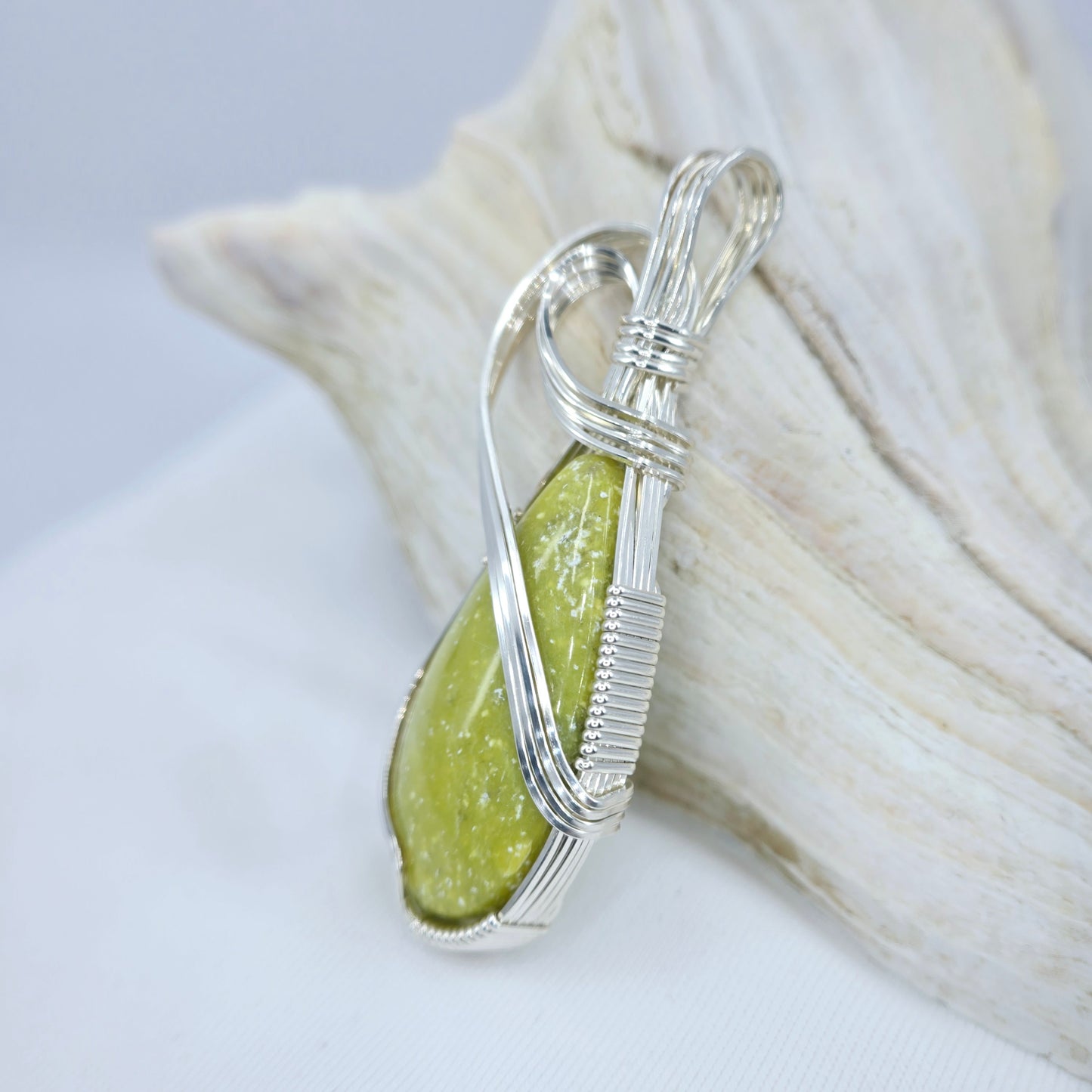 Northern California Serpentine Pendant Wrapped In Sterling Silver