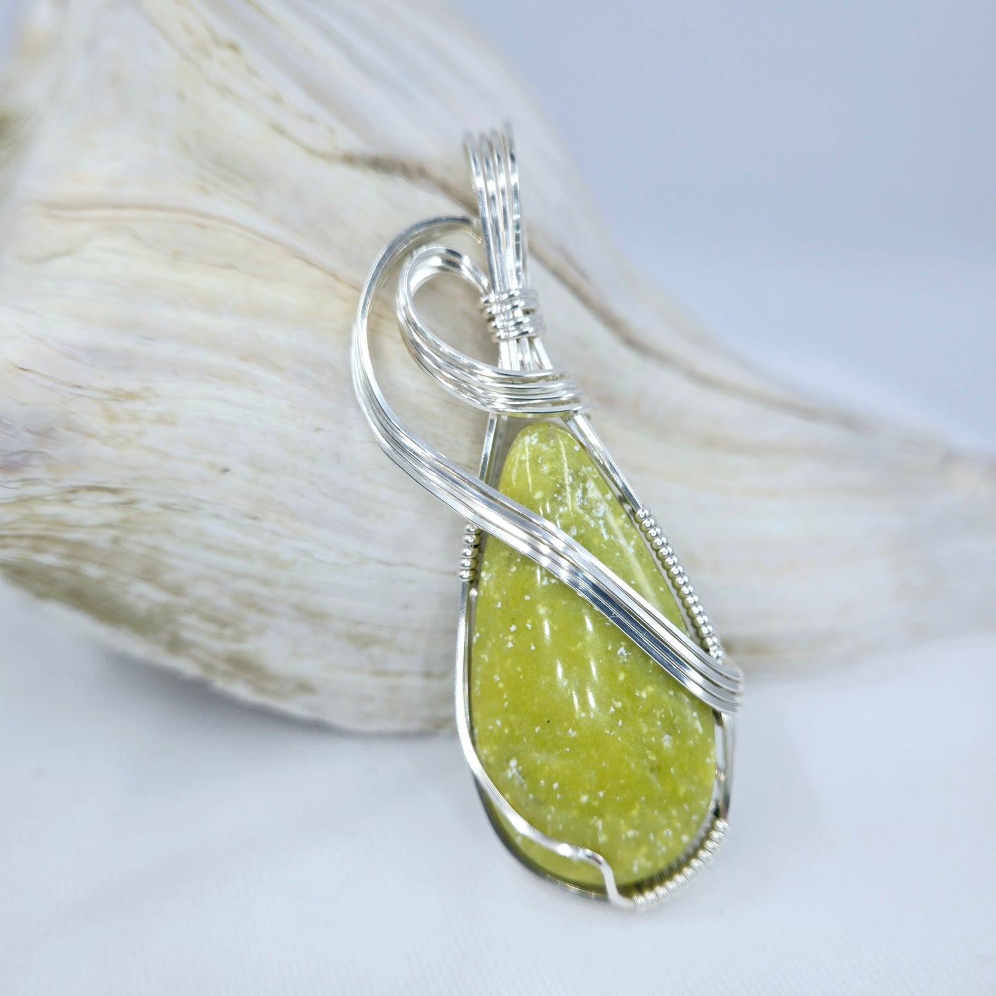 Northern California Serpentine Pendant Wrapped In Sterling Silver
