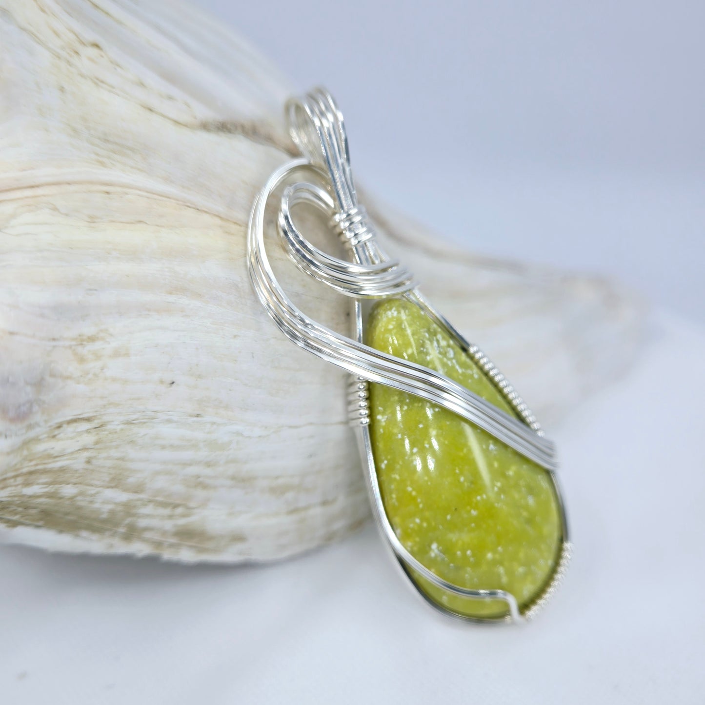 Northern California Serpentine Pendant Wrapped In Sterling Silver