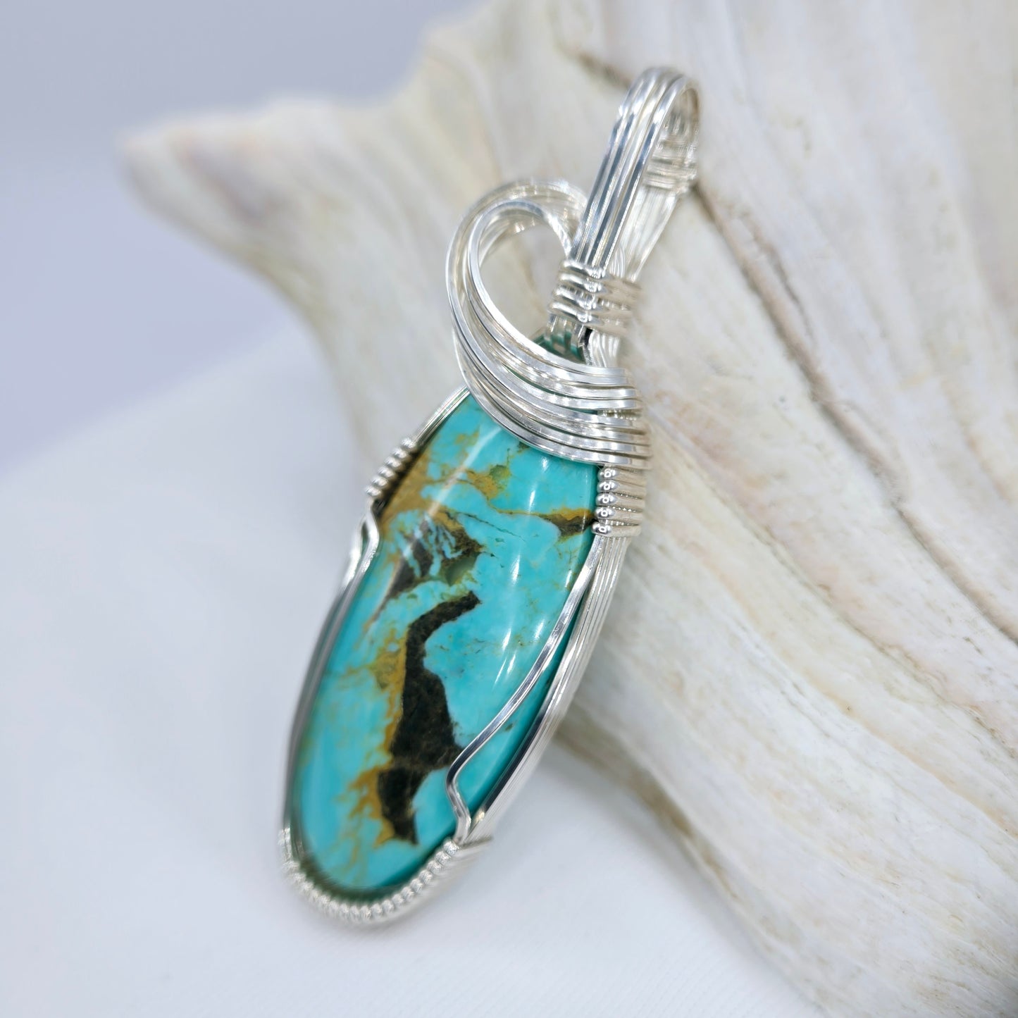 Tyrone Turquoise Pendant Wrapped In Sterling Silver