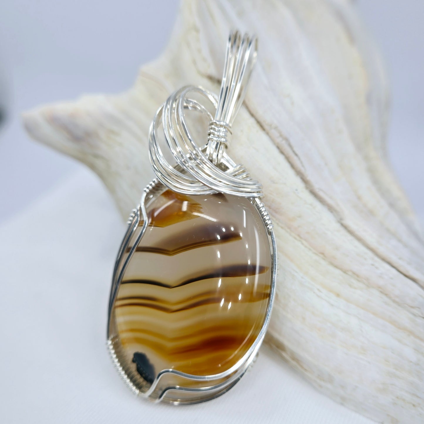 Montana Agate With Manganese Oxide Pendant Wrapped In Sterling Silver