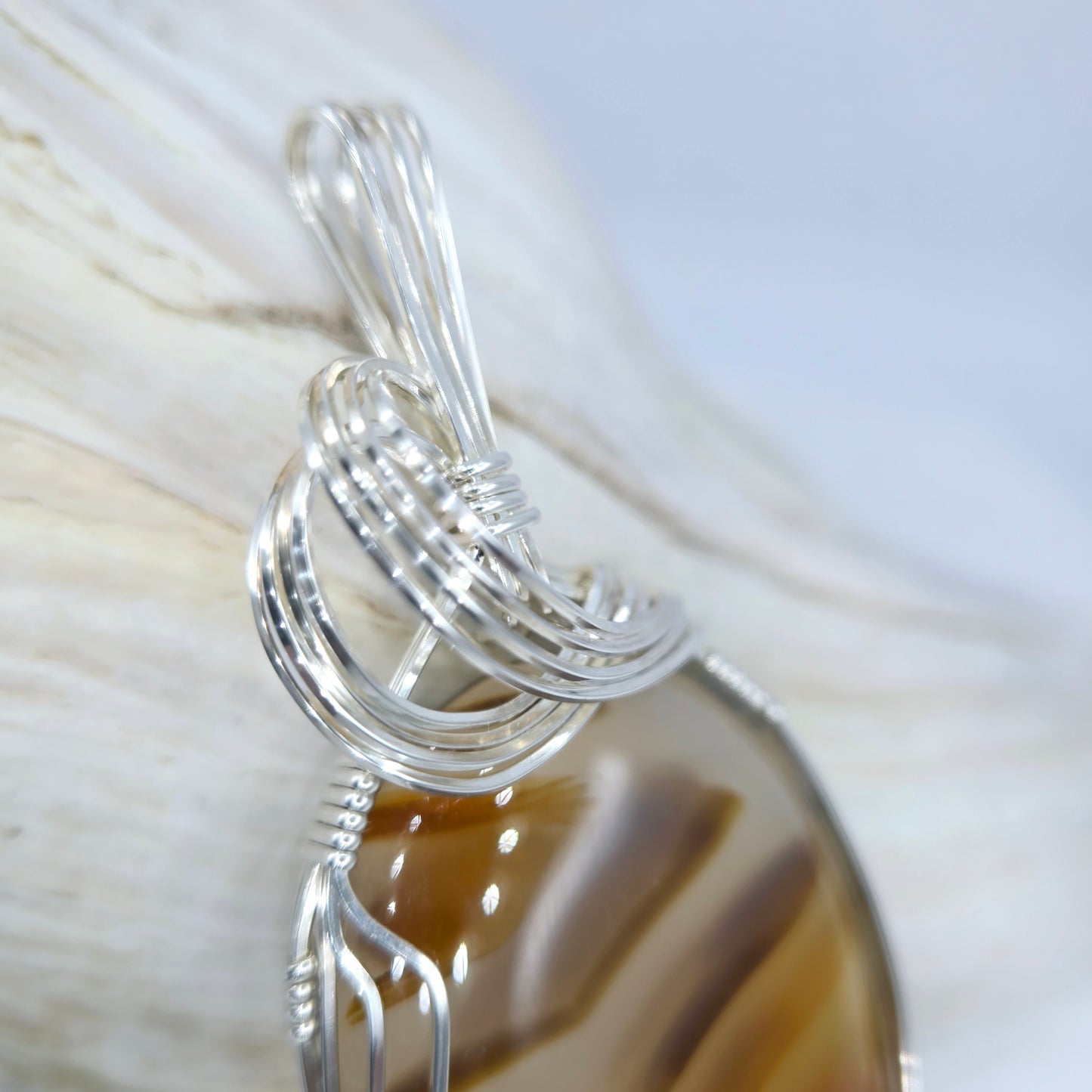 Montana Agate With Manganese Oxide Pendant Wrapped In Sterling Silver