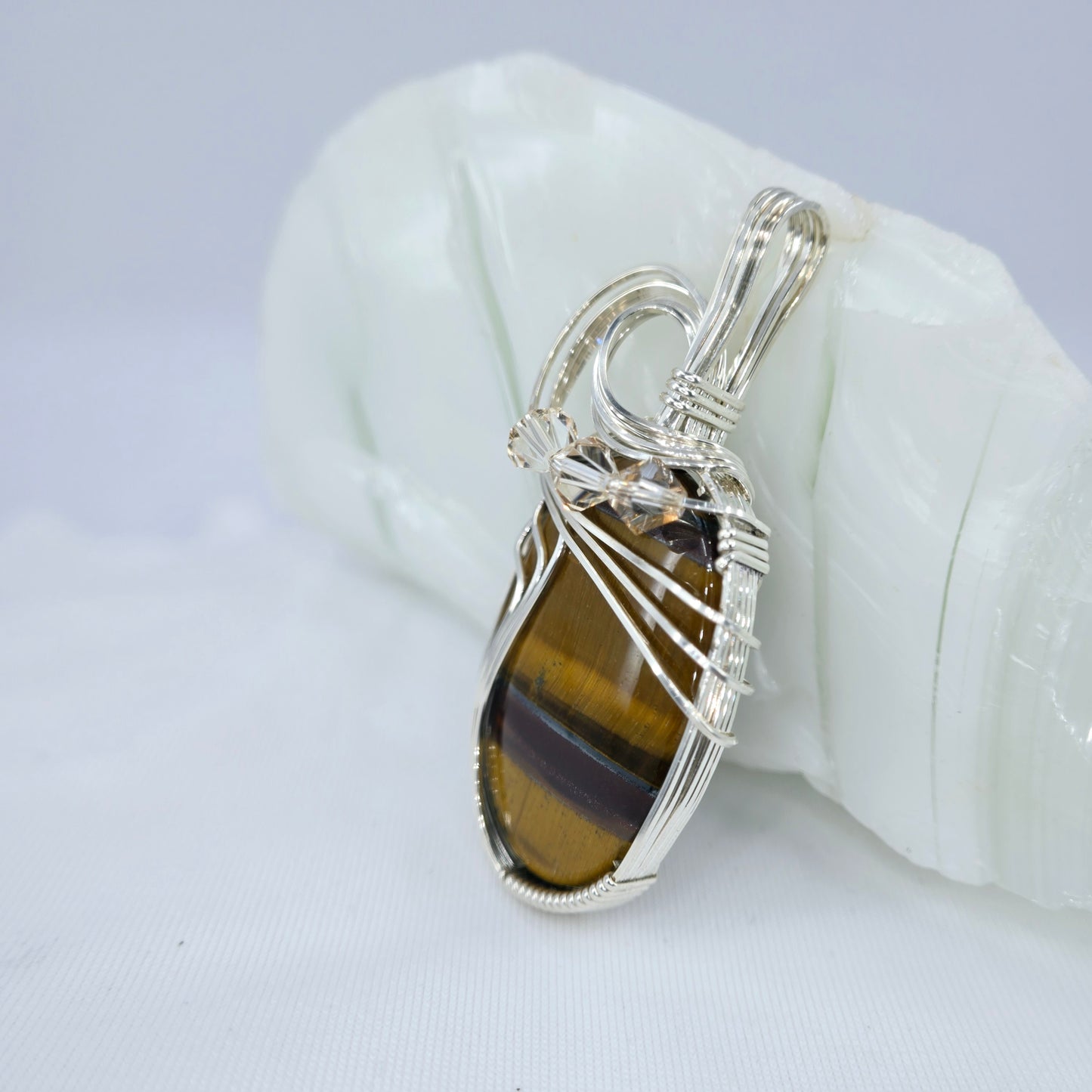 Brown Tiger Eye Pendant Wrapped In Sterling Silver