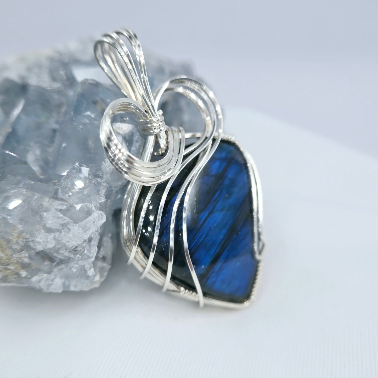 Blue Labradorite Pendant Wrapped In Sterling Silver