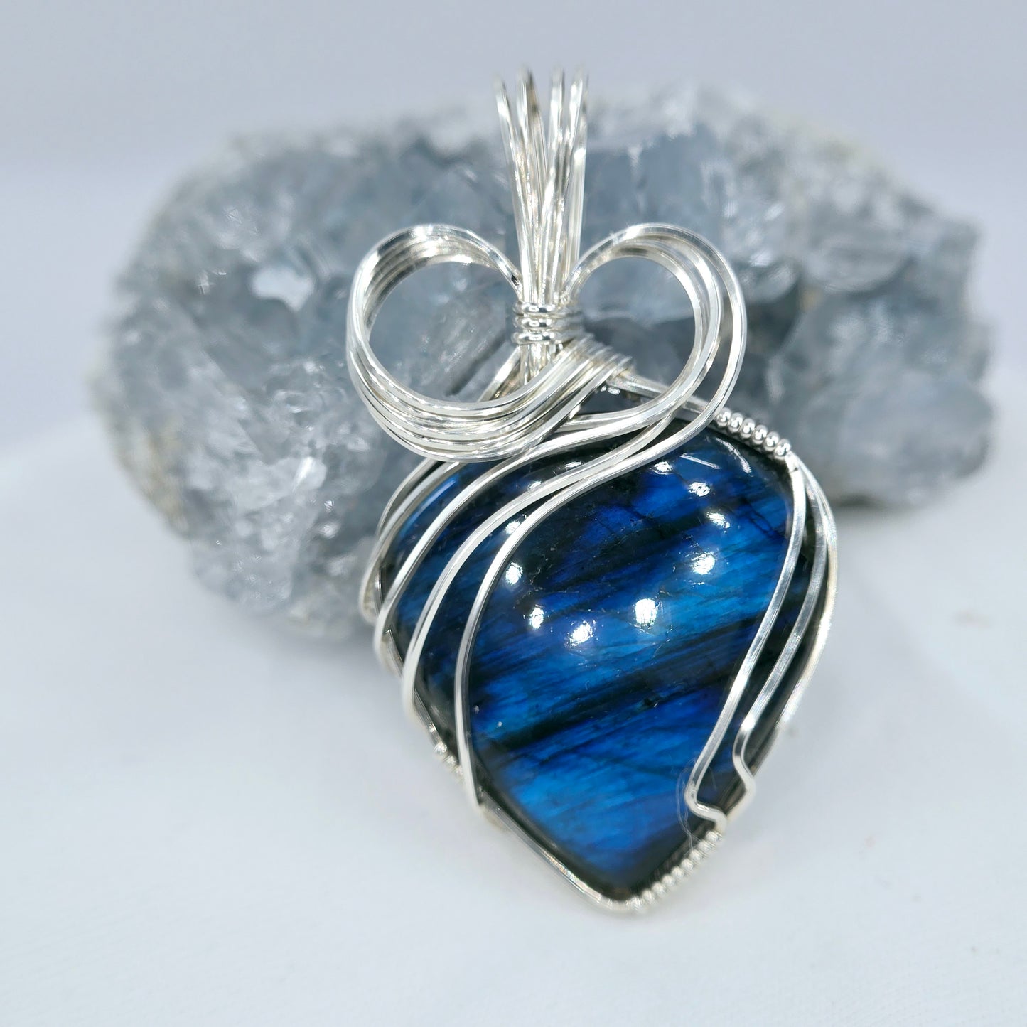 Blue Labradorite Pendant Wrapped In Sterling Silver