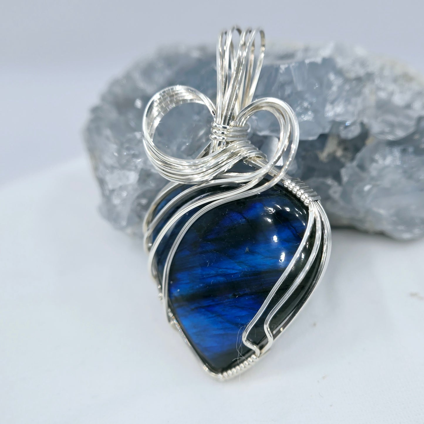 Blue Labradorite Pendant Wrapped In Sterling Silver