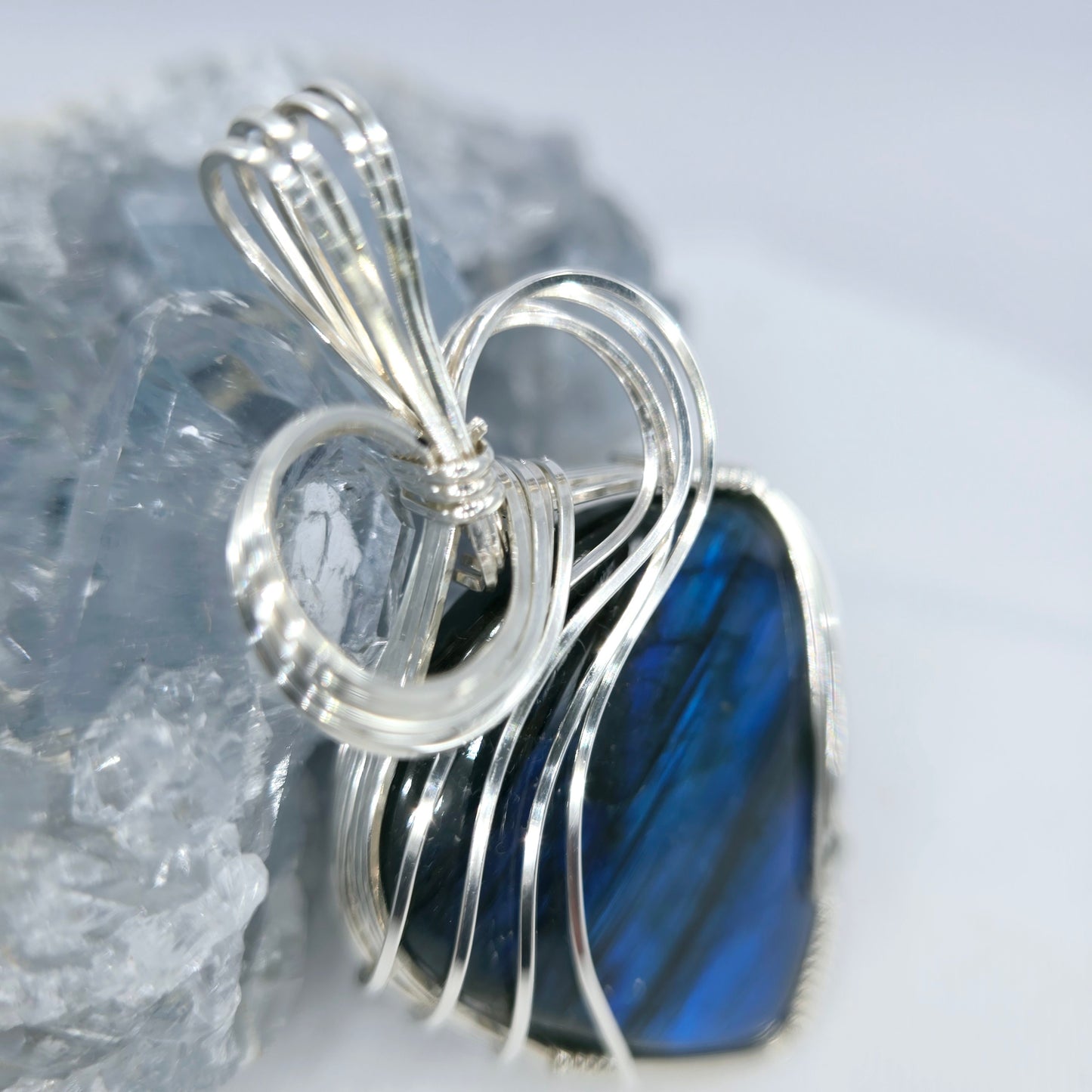 Blue Labradorite Pendant Wrapped In Sterling Silver