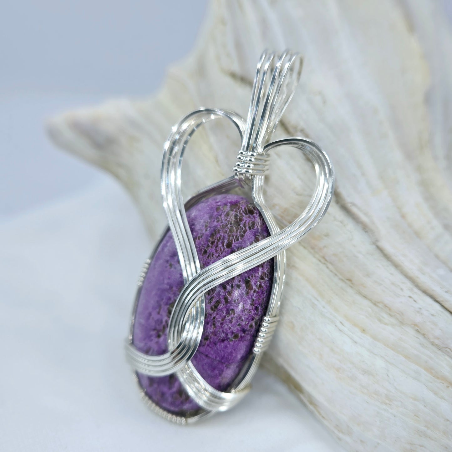 Purple Stichtite Pendant Wrapped In Sterling Silver