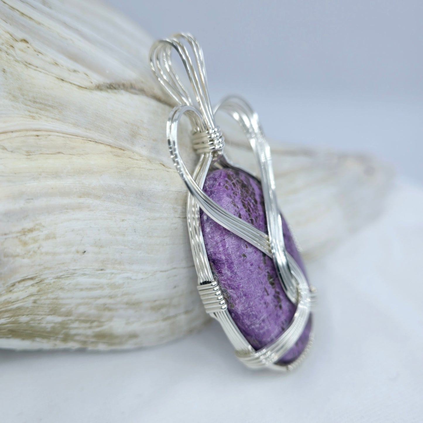 Purple Stichtite Pendant Wrapped In Sterling Silver