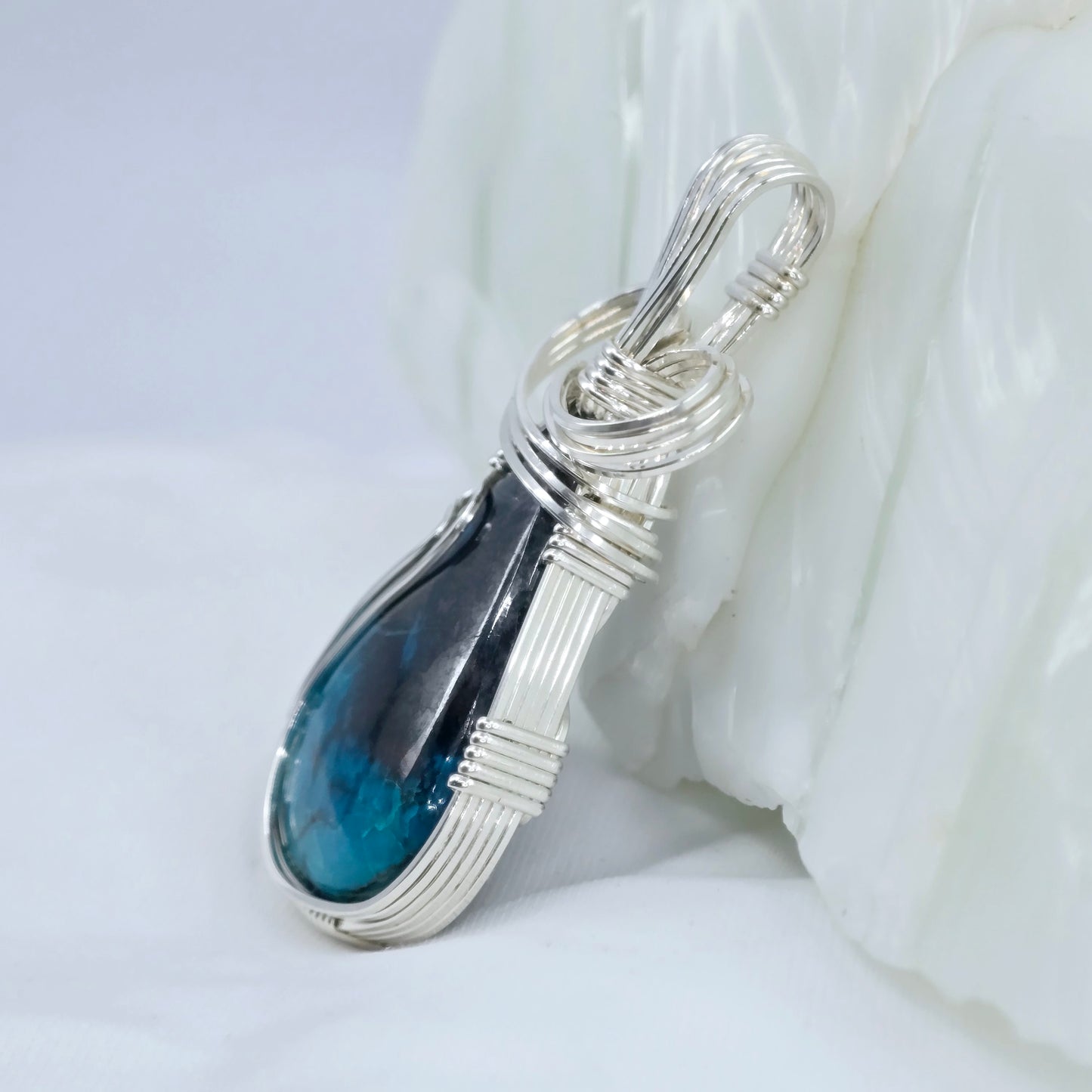 Chrysocolla Pendant Wrapped In Sterling Silver