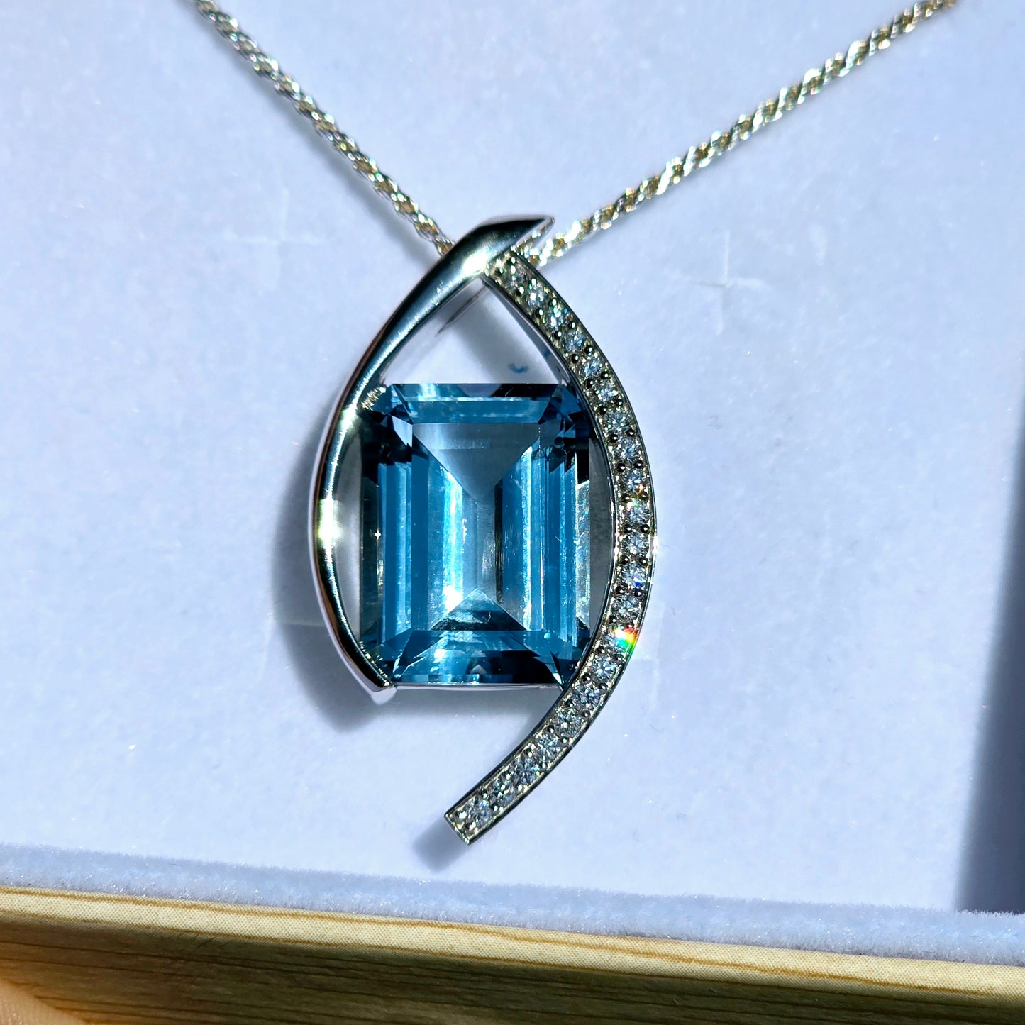 22.25 Carat Blue Topaz Set In Solid Platinum with 21 Accent Diamonds