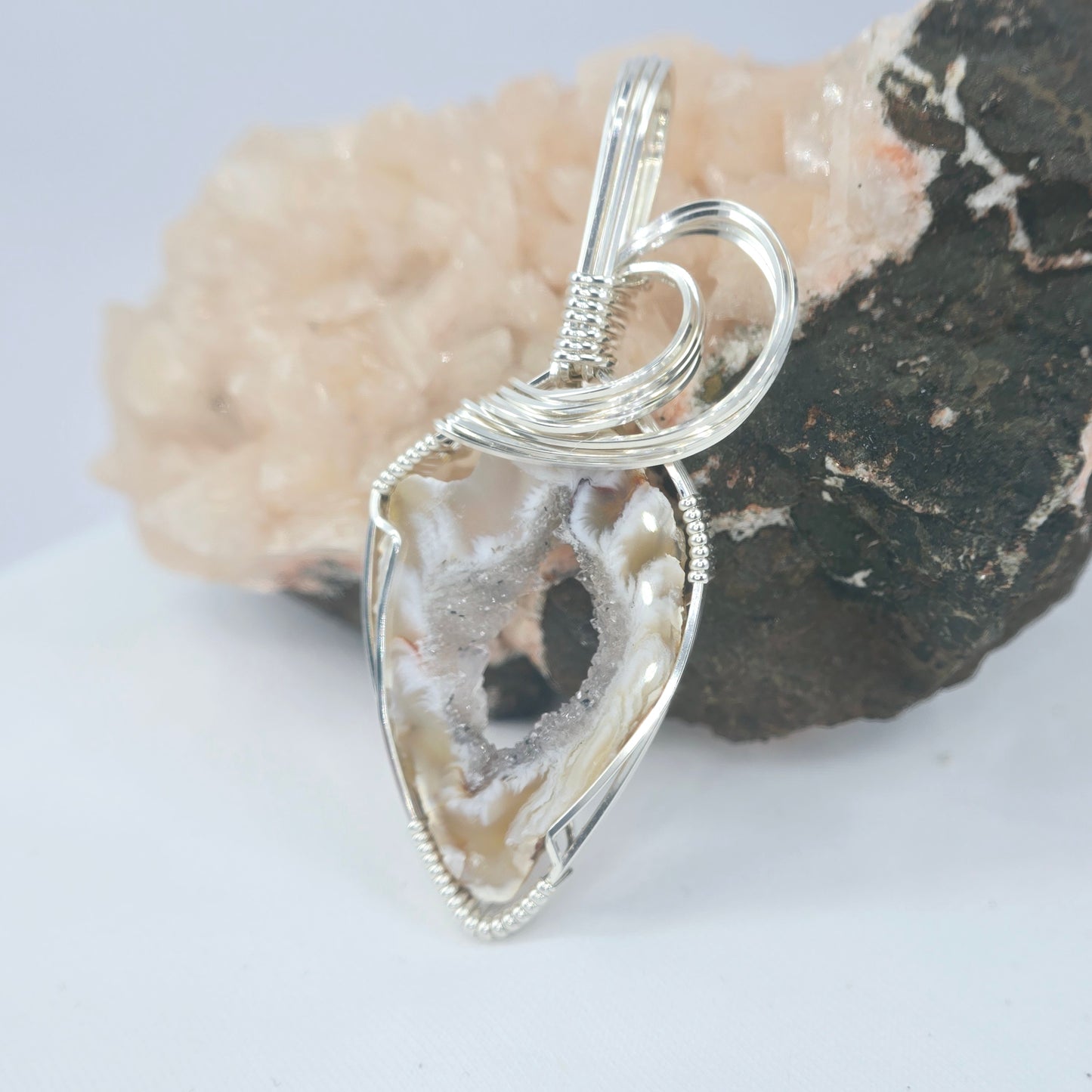 Oco Geode Slice Pendant Wrapped In Sterling Silver