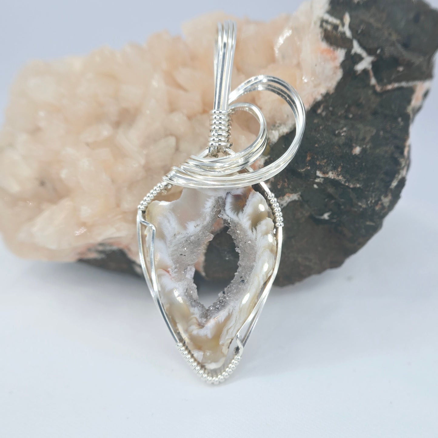 Oco Geode Slice Pendant Wrapped In Sterling Silver