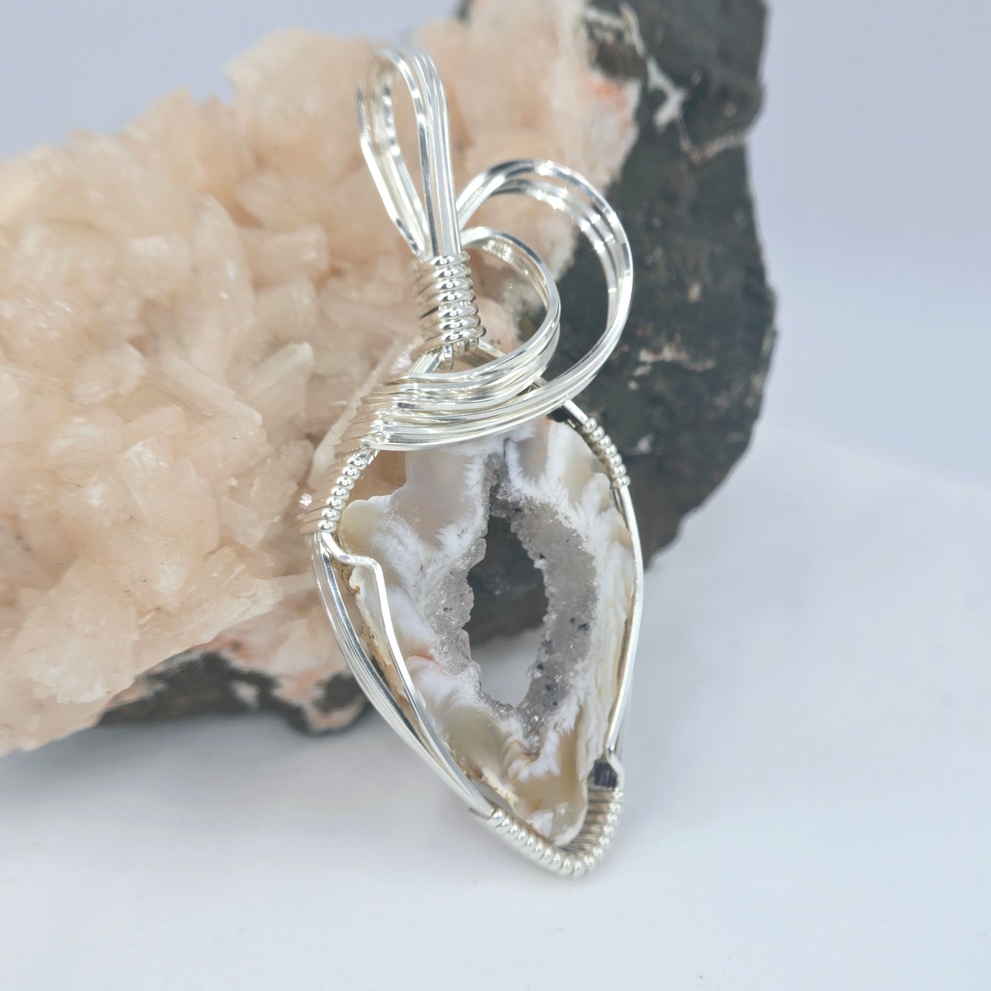 Oco Geode Slice Pendant Wrapped In Sterling Silver