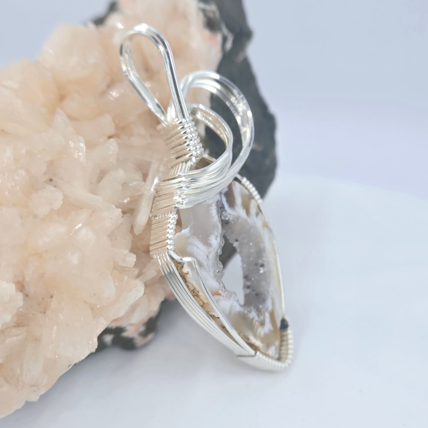 Oco Geode Slice Pendant Wrapped In Sterling Silver