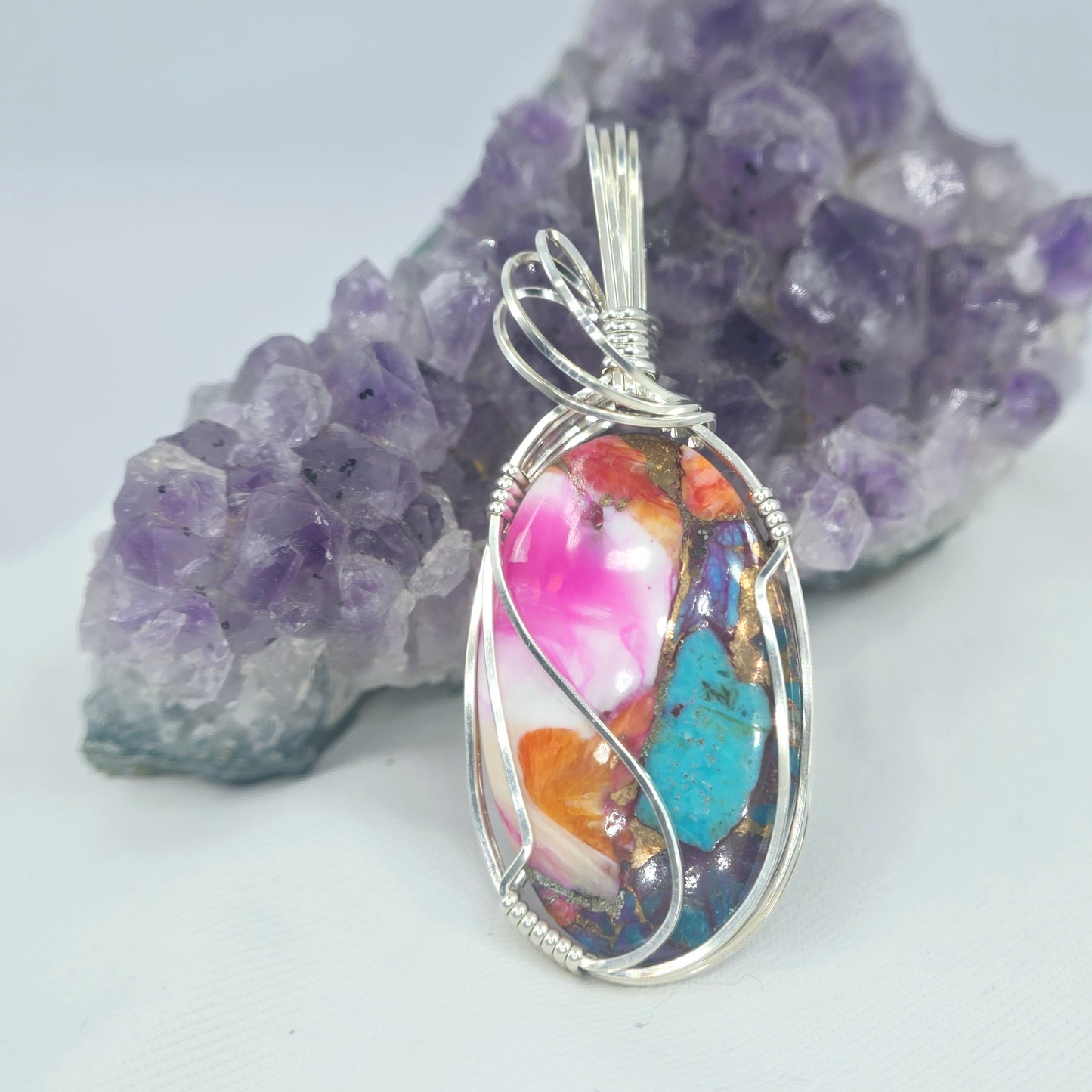 Oyster Copper Turquoise Pendant Wrapped In Sterling Silver
