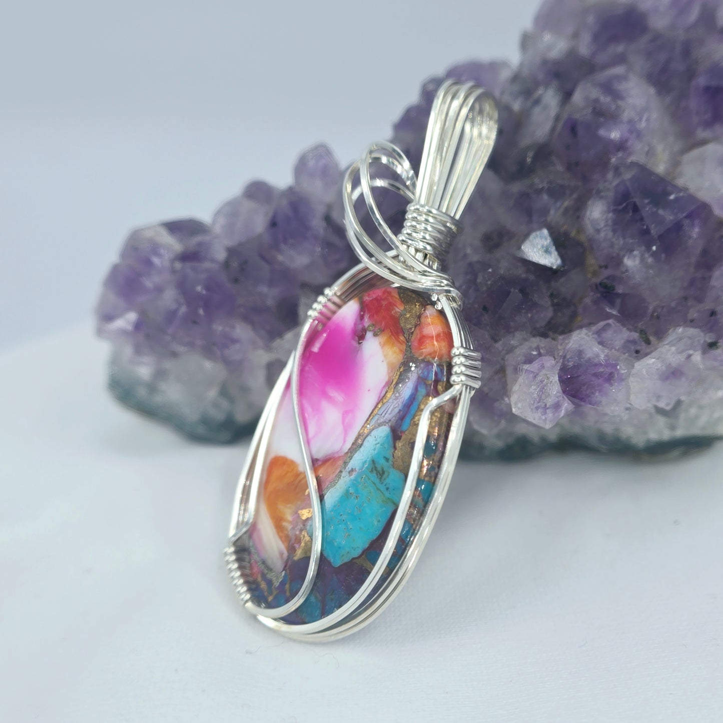 Oyster Copper Turquoise Pendant Wrapped In Sterling Silver