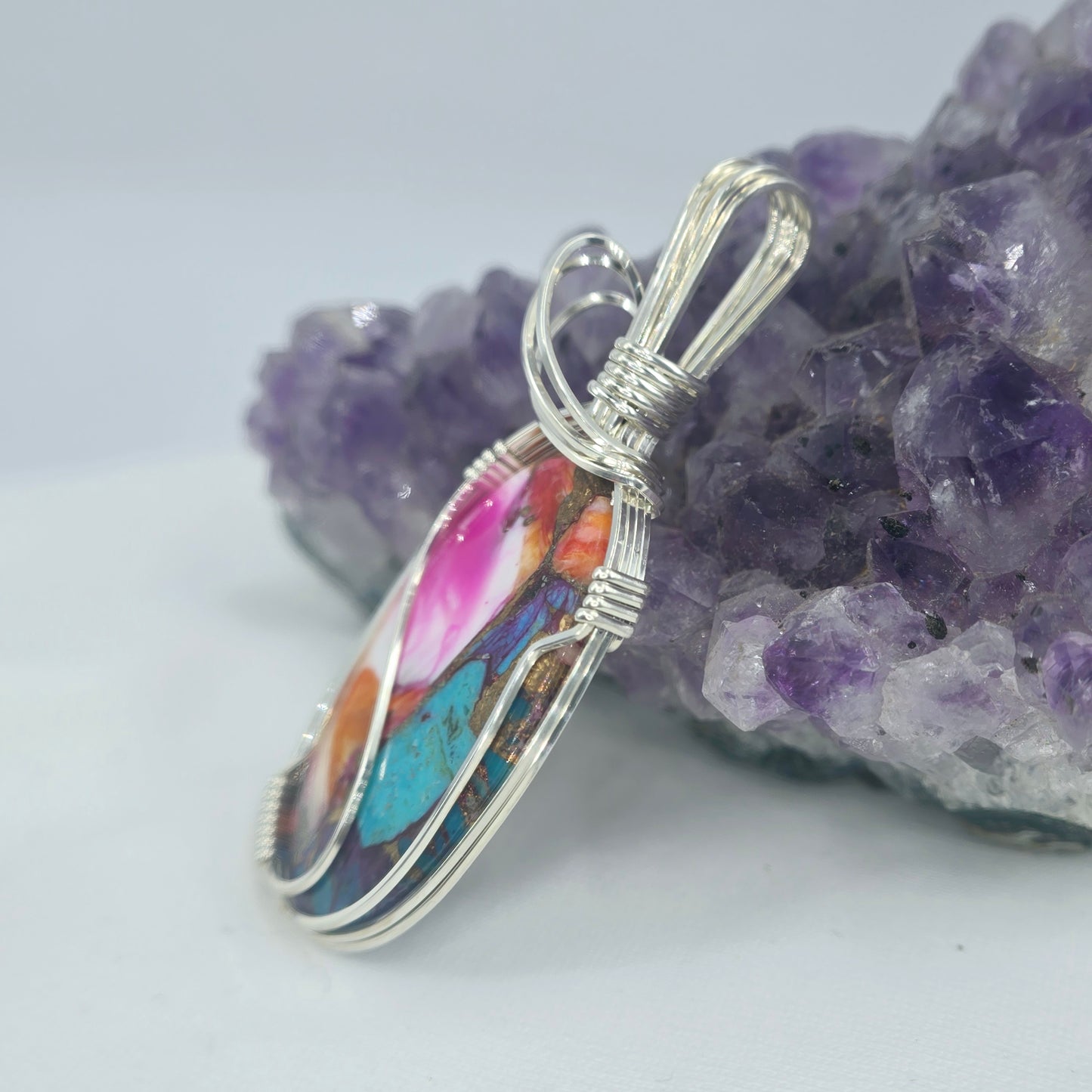 Oyster Copper Turquoise Pendant Wrapped In Sterling Silver