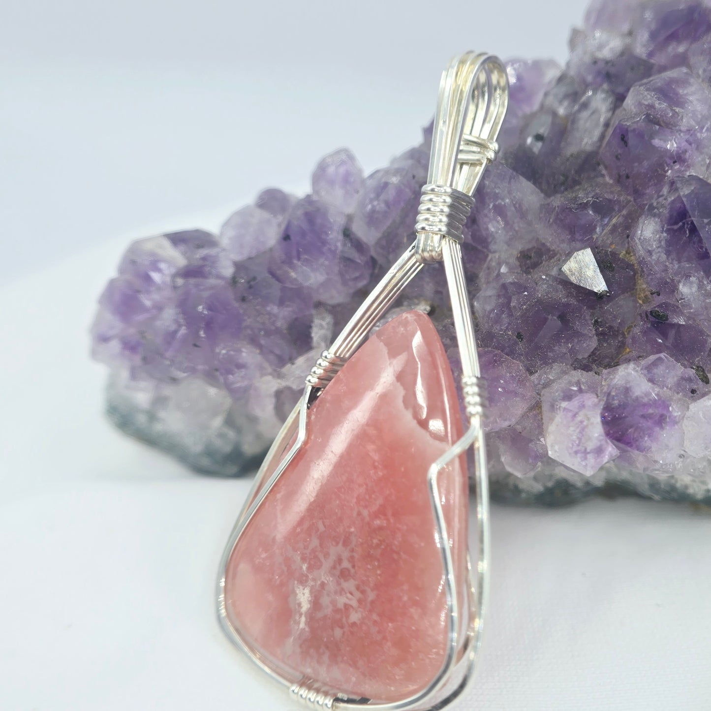 Pink Aventurine Pendant Wrapped In Sterling Silver