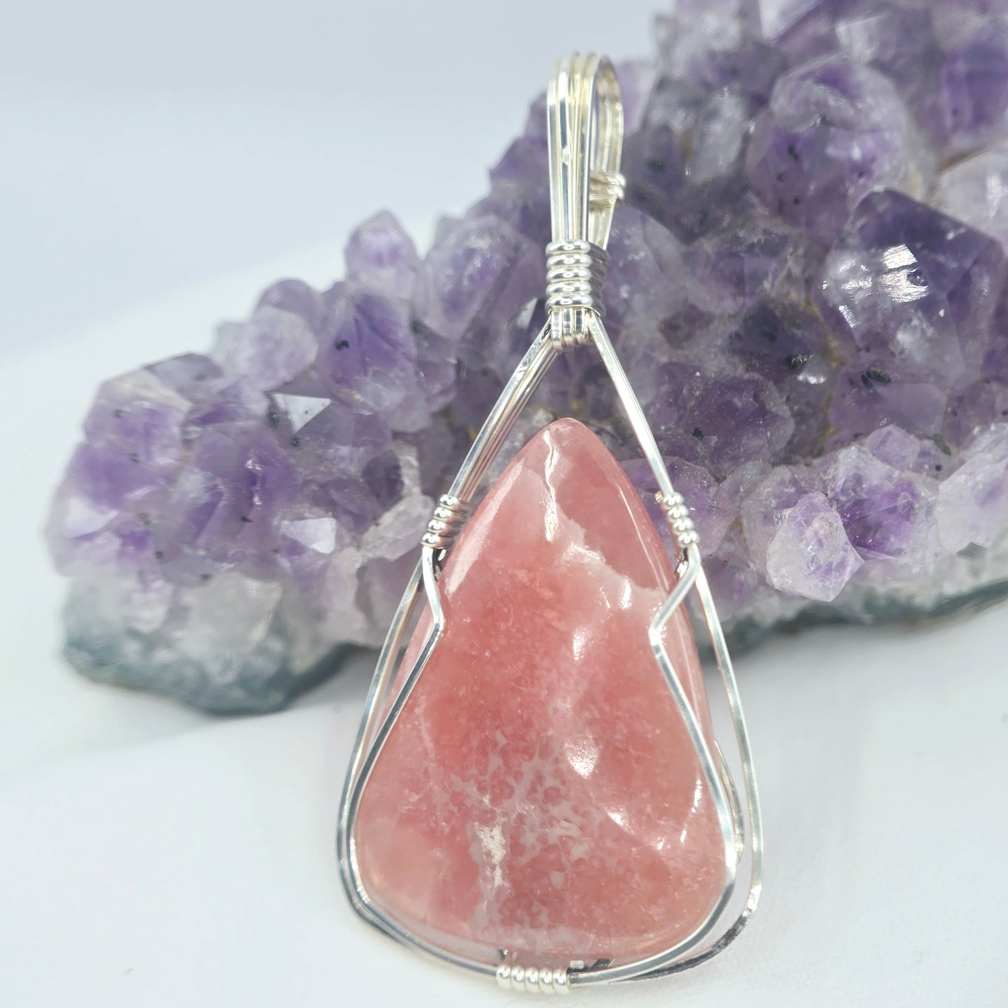 Pink Aventurine Pendant Wrapped In Sterling Silver