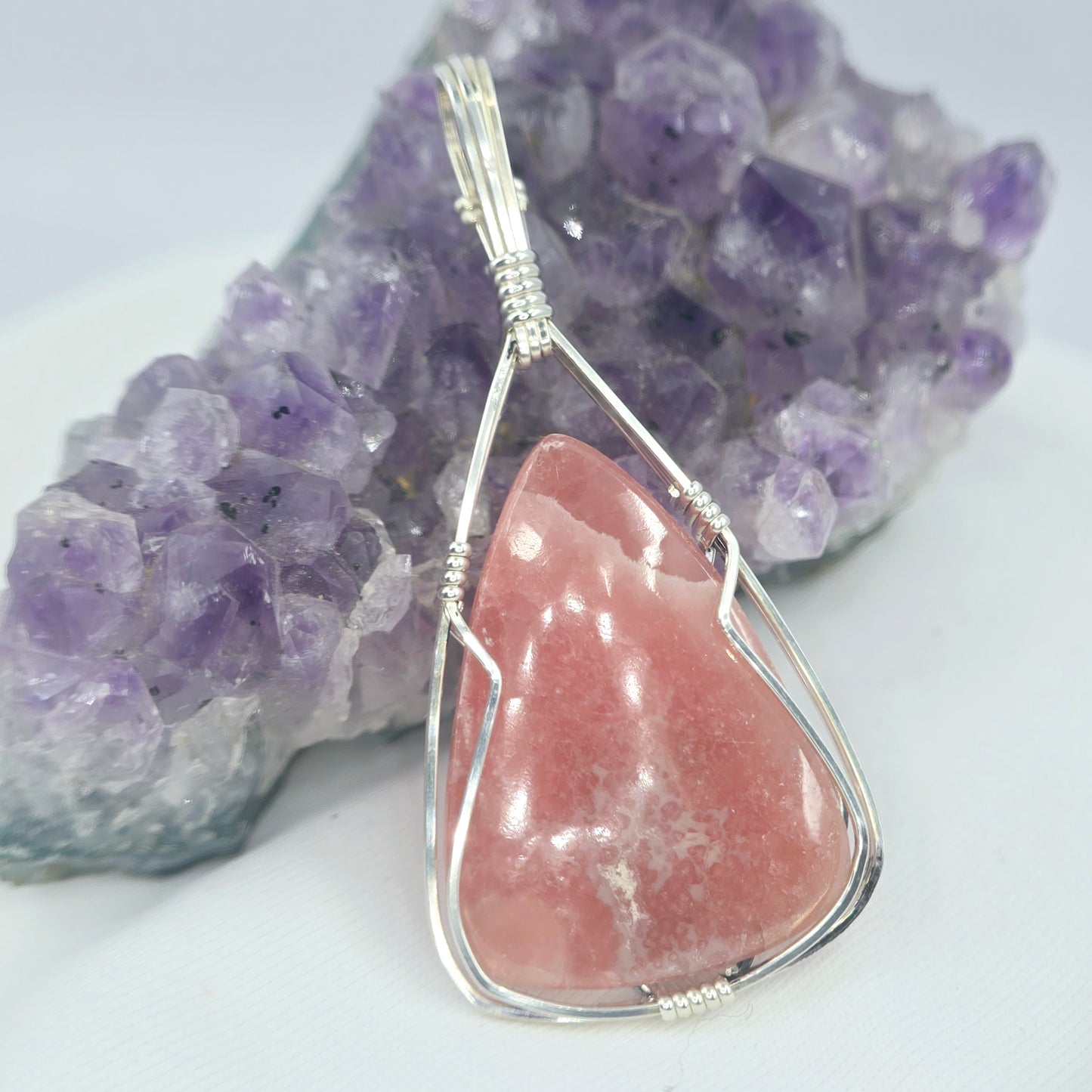 Pink Aventurine Pendant Wrapped In Sterling Silver