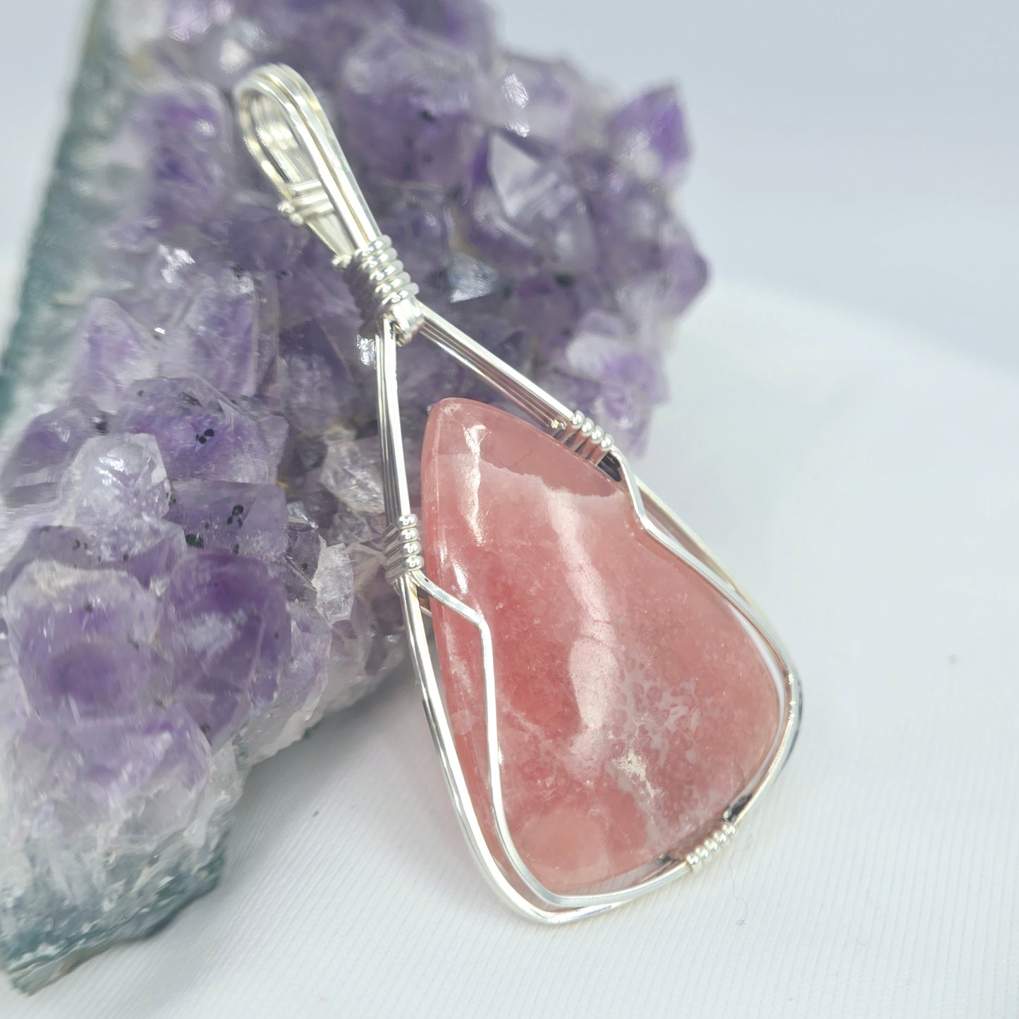 Pink Aventurine Pendant Wrapped In Sterling Silver